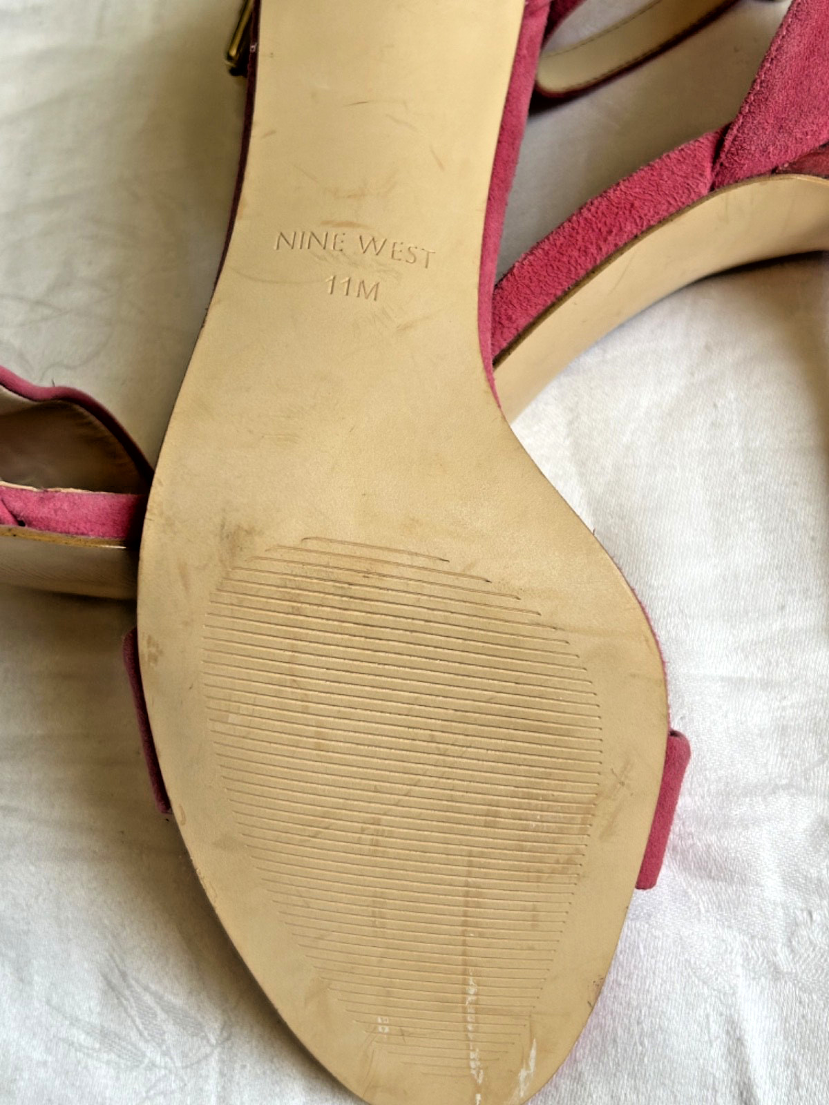 NINE WEST Fuchsia Pink Leather Strapped Heels Sandal Stiletto Heel Womens 11M