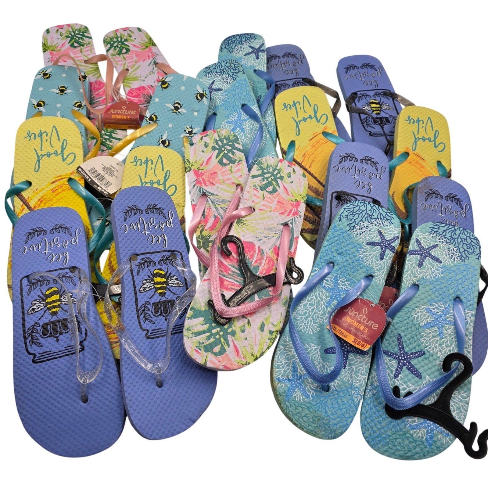 Lot of 10 Juncture Womens Flip Flops Sandals Summer Prints Bee Starfish NWT