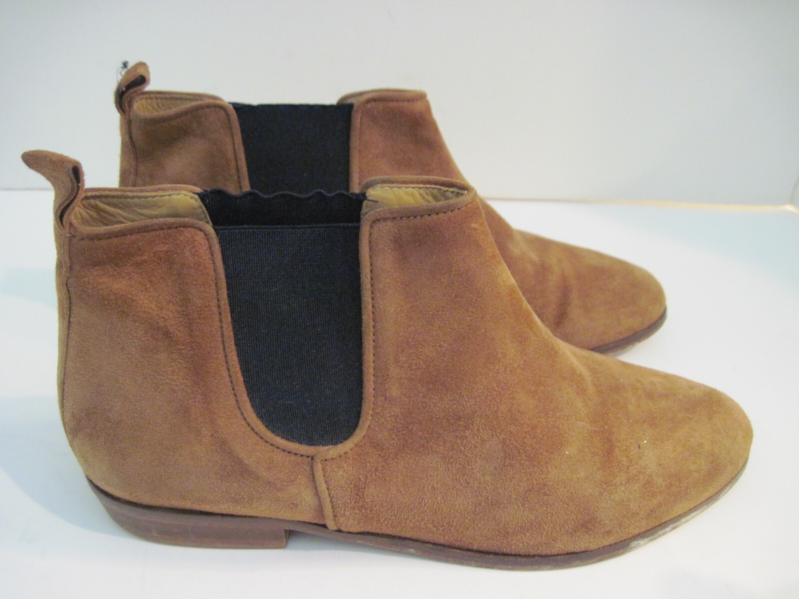 Sezane Low Ankle Brown Booties in Smooth Camel Suede Pull On Size 37