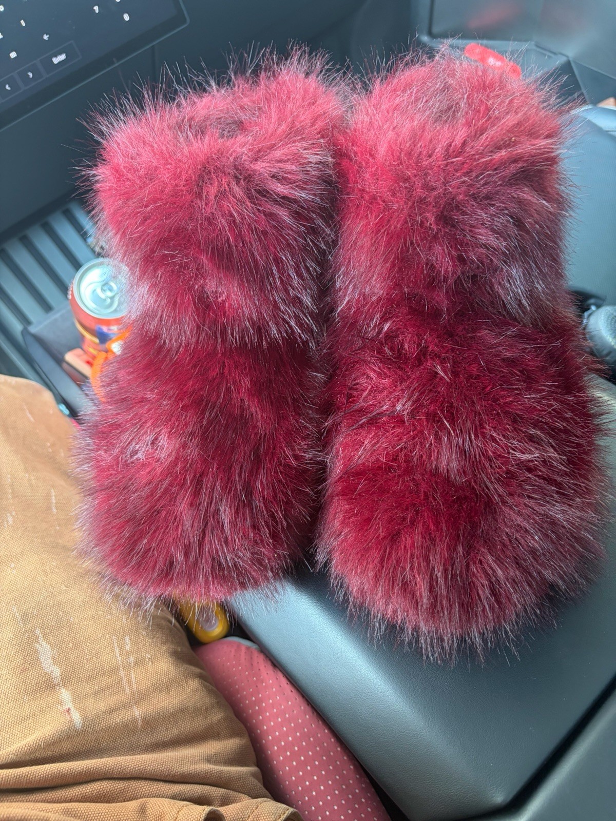 Women’s Burgundy Faux Fur Open Toe Bootie Slippers Slip-On Fur Trim Size 8