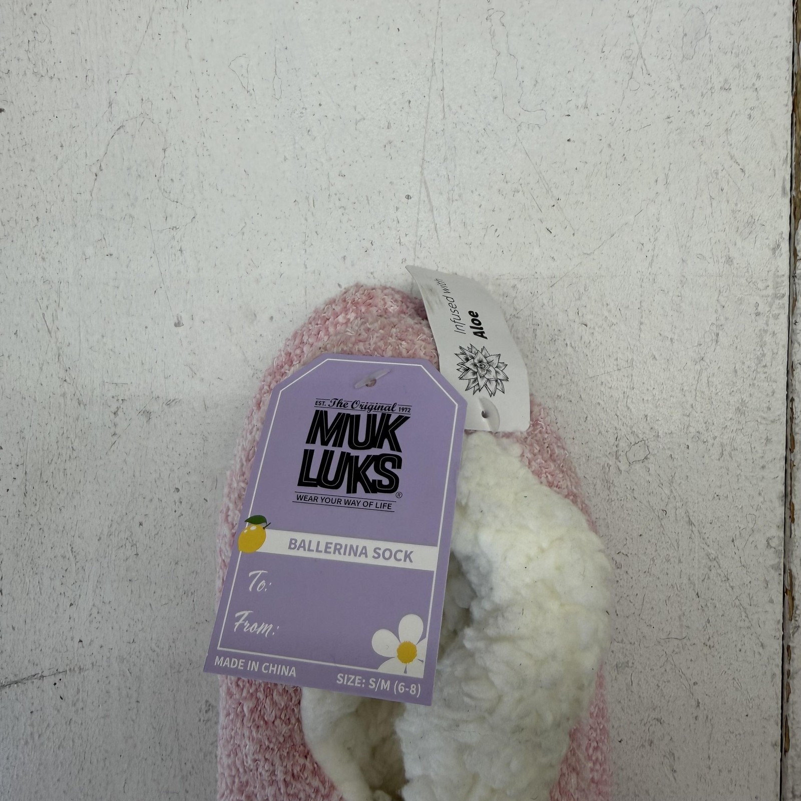 Mukluks Ballerina Sock Slippers Womens Size 7 Pink Knit Faux Fur Lined Cozy