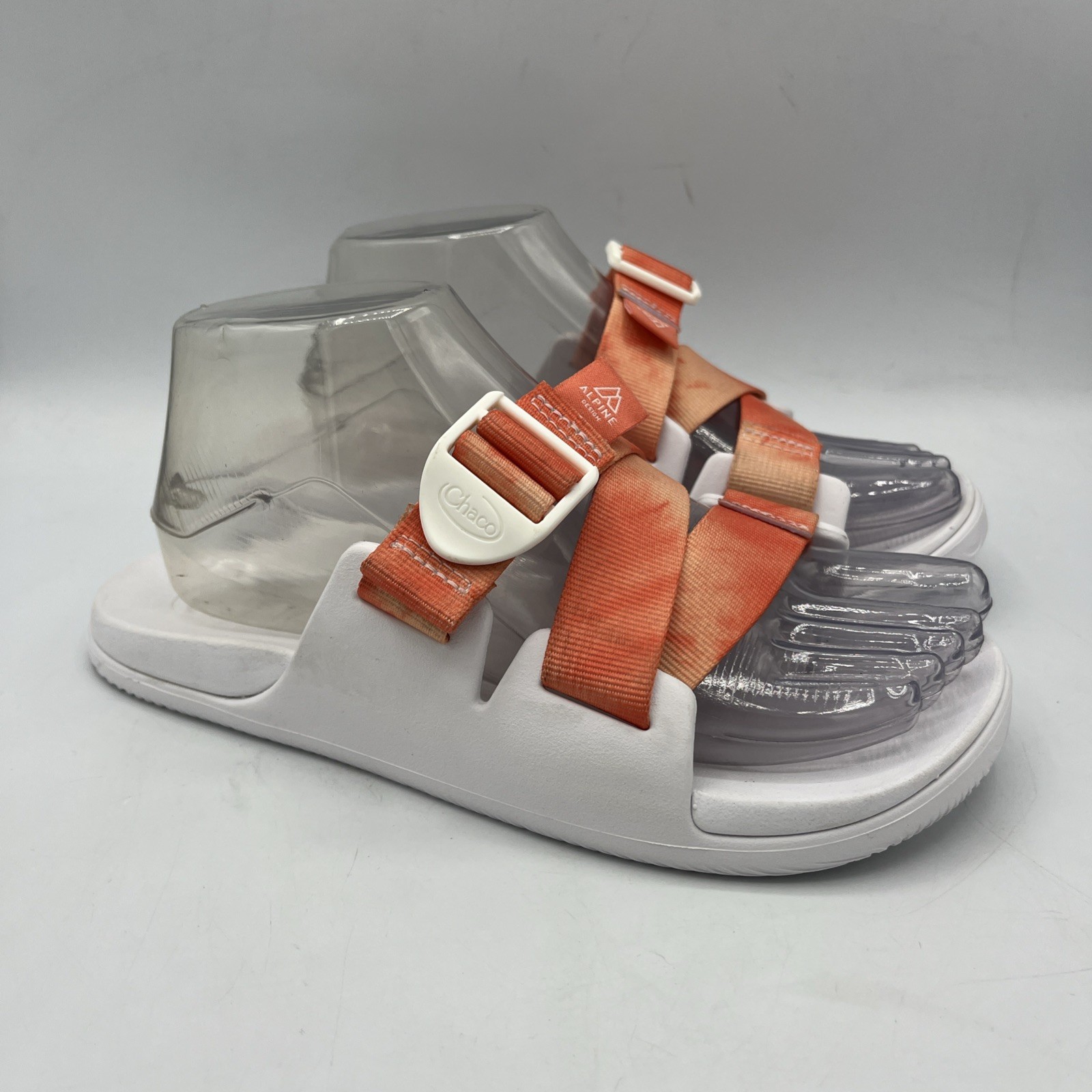 Chaco Chillos Women Adjustable Slide Sandals White Orange Sz 7 Slip On EVA