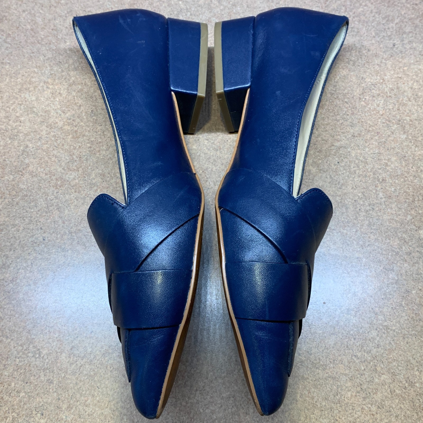Cole Haan Camila Navy Blue Shoes SZ 8 B Woven Pointy Toe Leather Flat Loafers