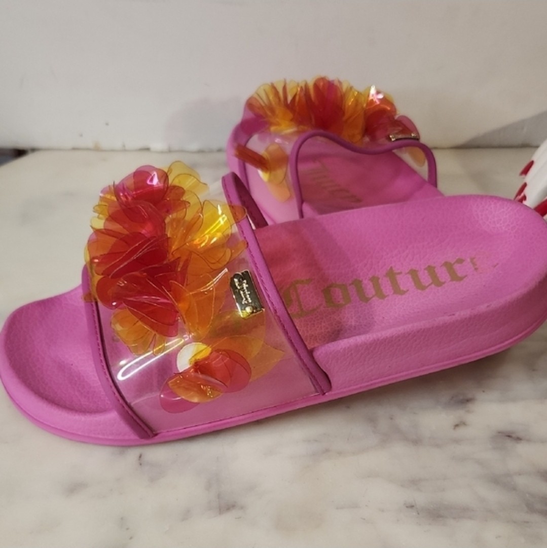 Juicy Couture Floral Sandals PINK Clear Strap SlipOn Sz 7
