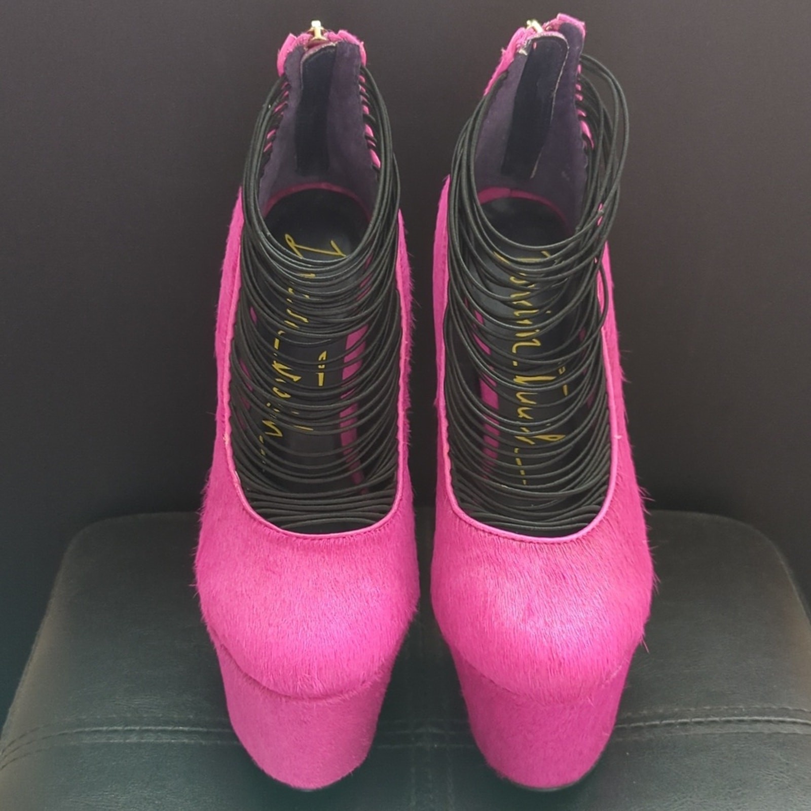 London Trash Ceres Platform Pony Hair Hot Pink Leather Pumps Sexy Heels NWT
