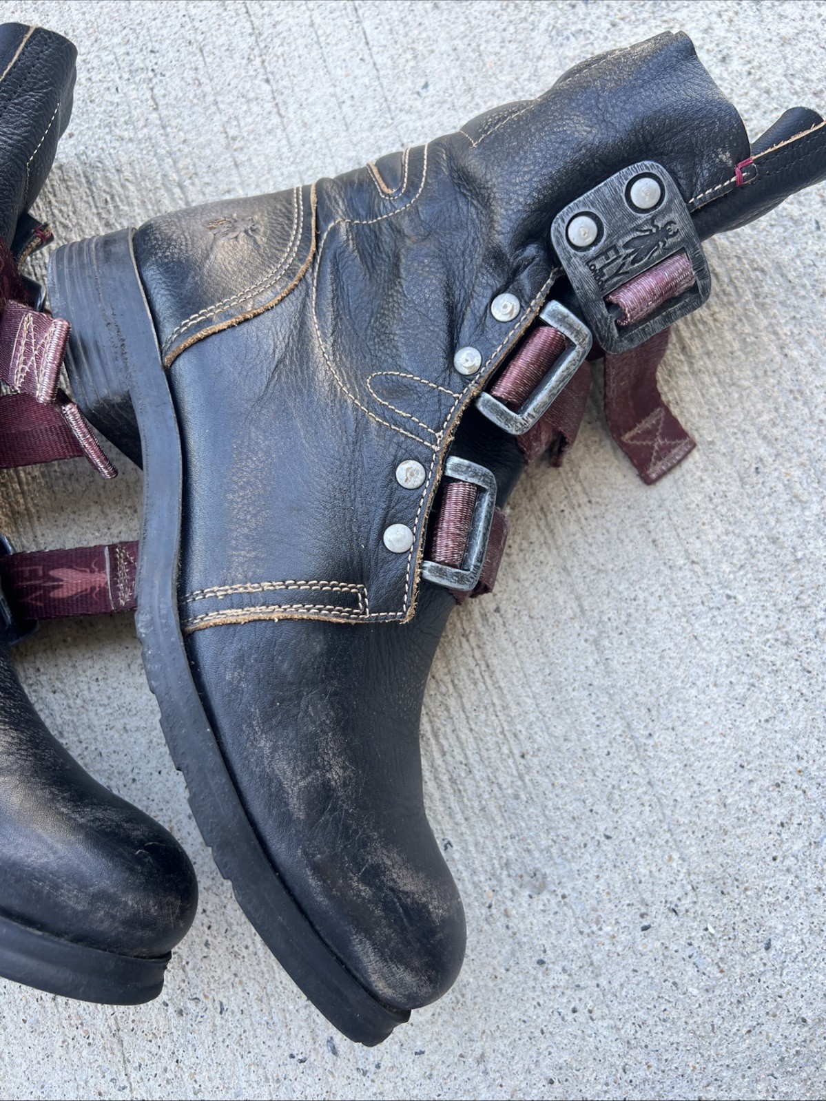 Women’s Fly London Black leather boots size not marked ( heel-toe 11″ )