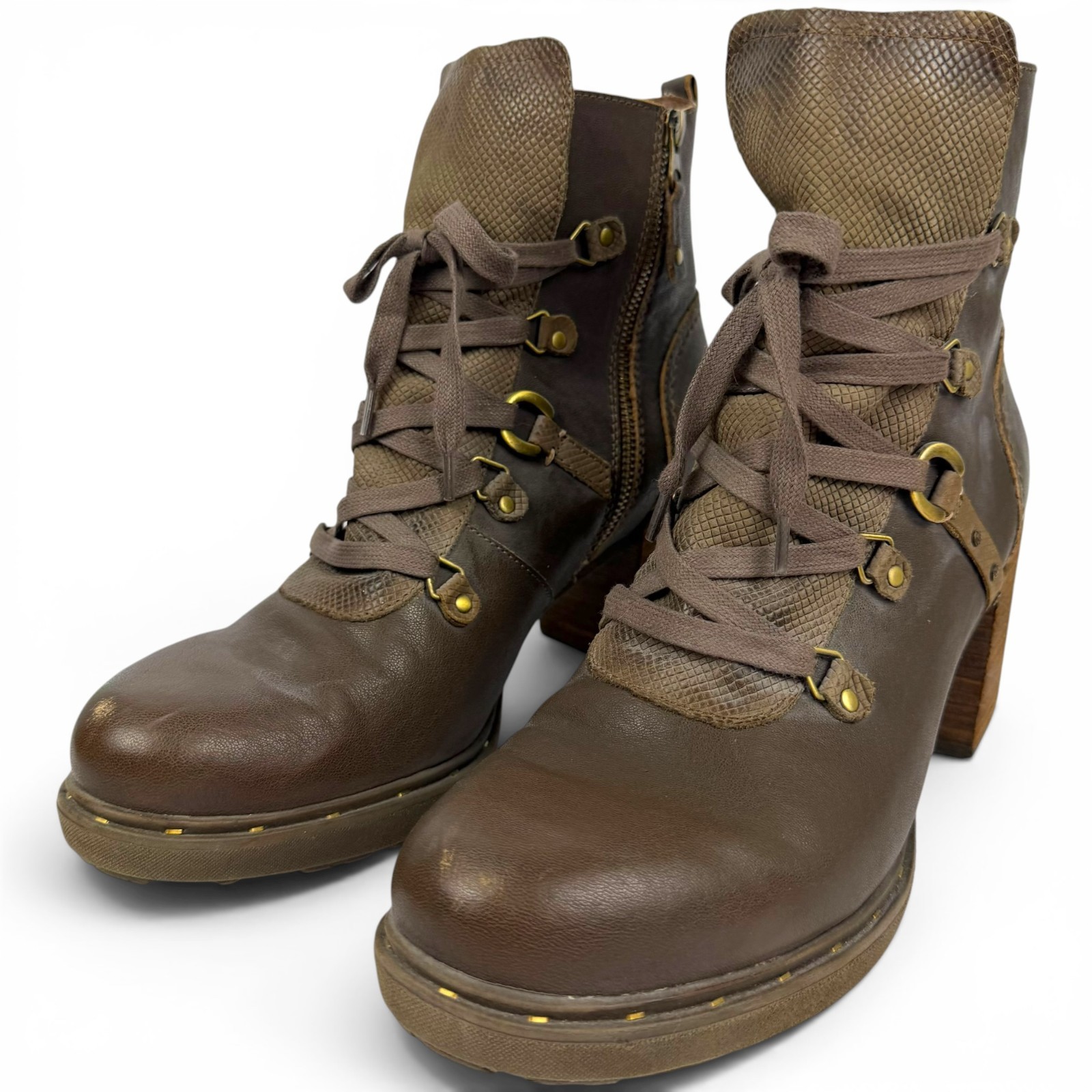OTBT Oregon Jave Brown Leather Ankle Boot 3″ Block Heel Hiker Steamboat Boho 11M