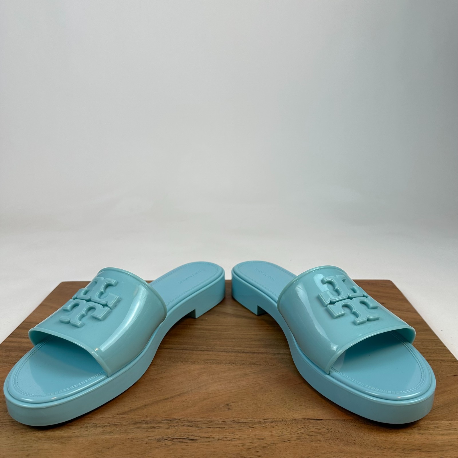 Womens Tory Burch Eleanor Jelly Blue Rubber Logo Casual Slides Sandals Size 11 M