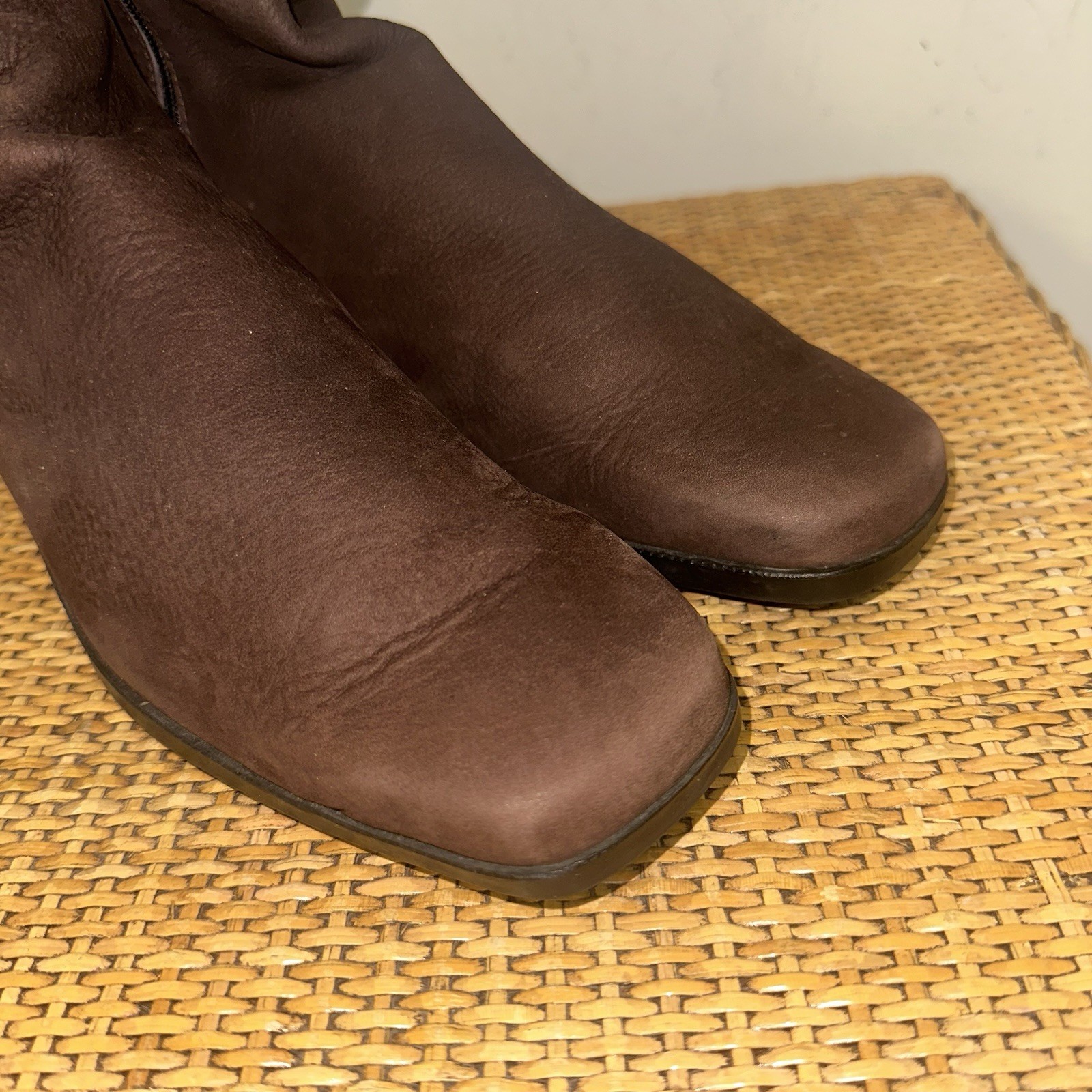 arche France Women’s 7 Wedge Heel Mid Calf High Boot Brown Leather Equestrian