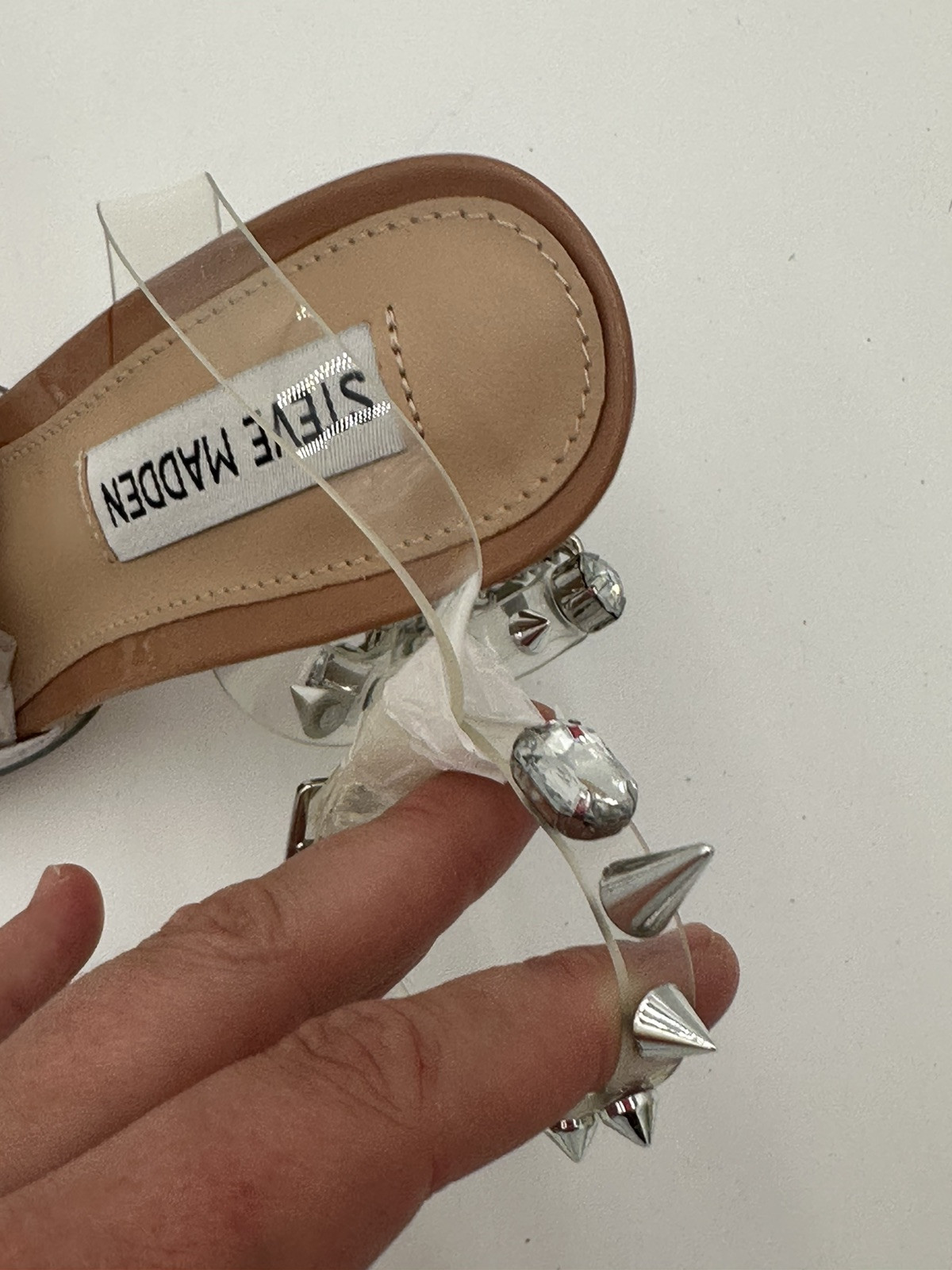 New Steve Madden Aware Clear Spike And Jeweled Heels Womens 5.5