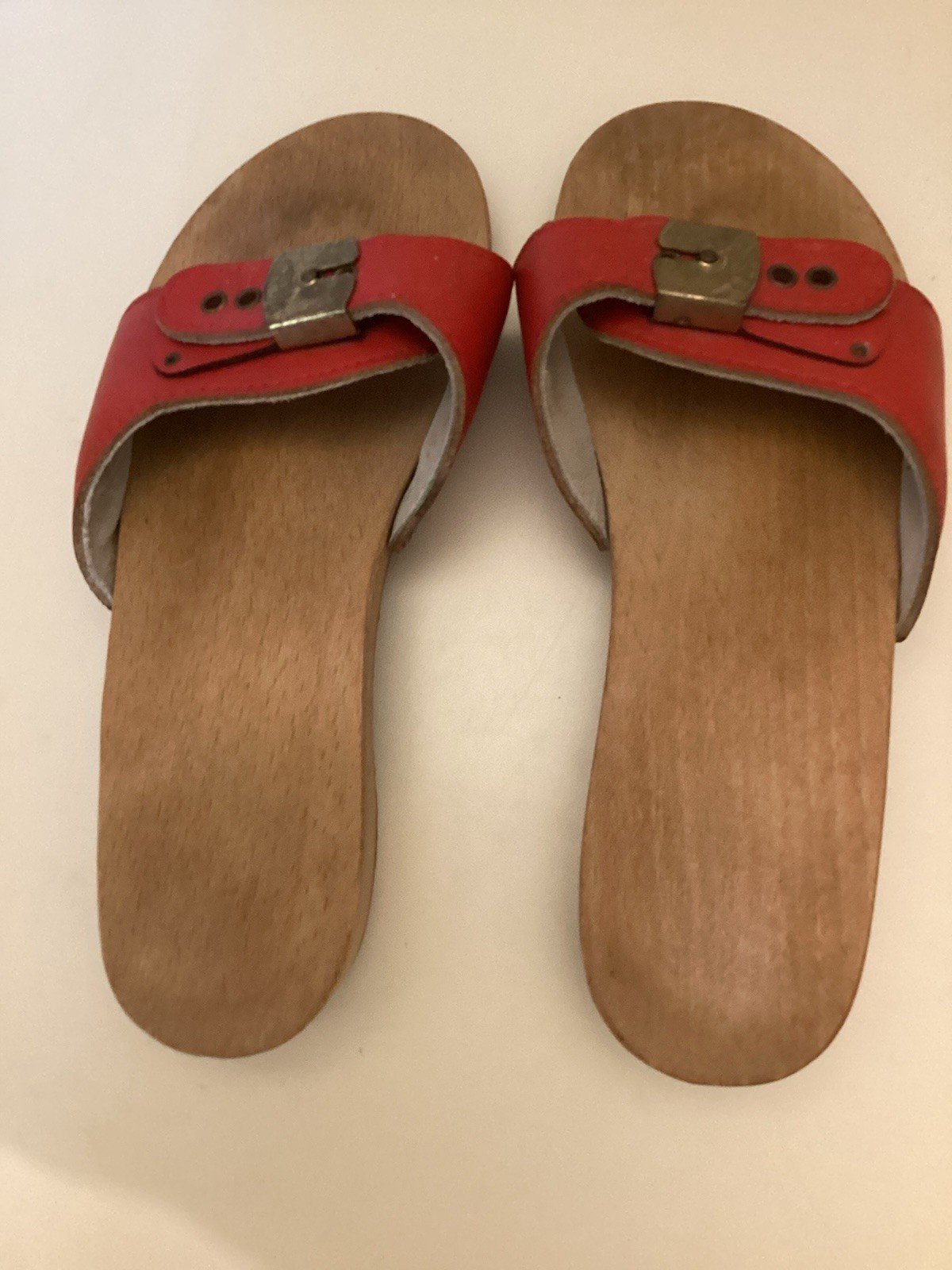 Dr Scholl’s Red & Wood Sandals Vintage 1970’s Size 5 Austria