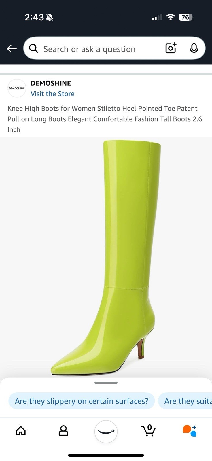 Knee High Boots for Women Stiletto Heel Pointed Toe Patent Pull on 2.6 Inch