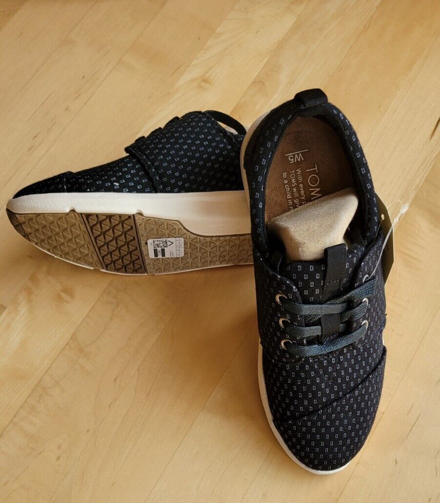 Toms Del Rey Lace Up Black Sliver Sneakers Casual shoes Size 5