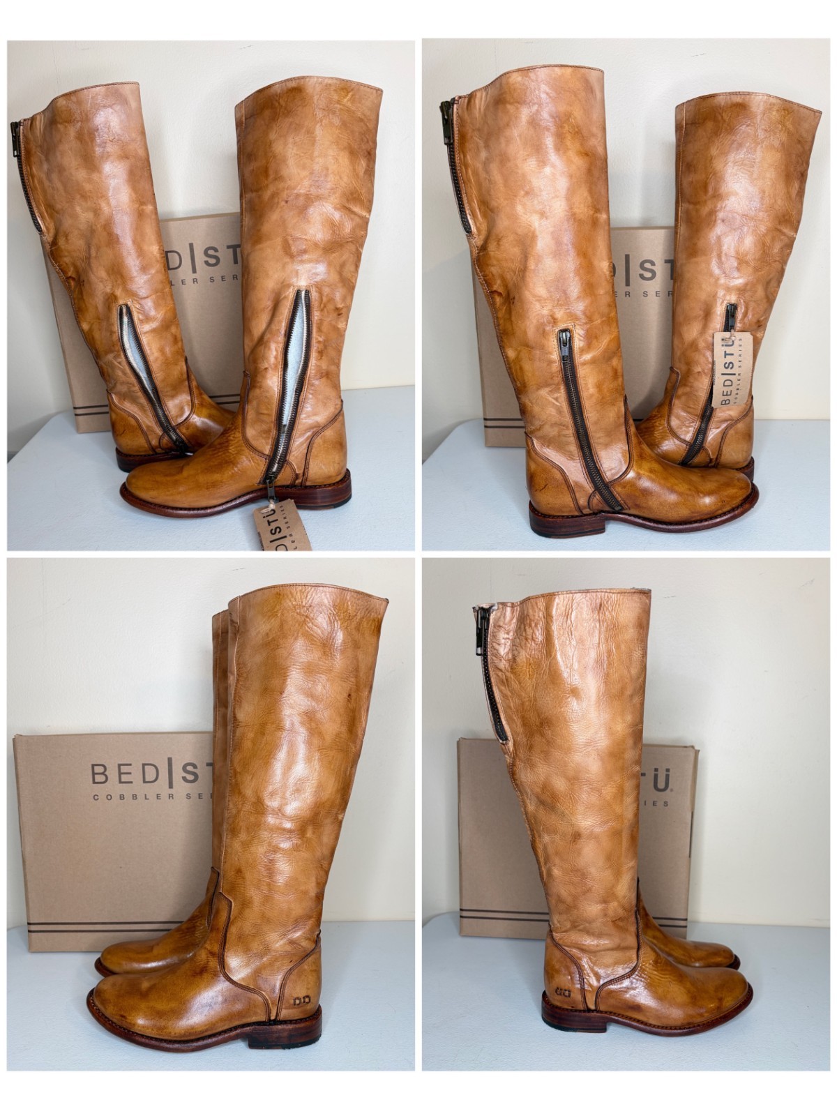 BED STU Tess Tan Distressed Leather Tall Riding Boots BedStu Size 7.5