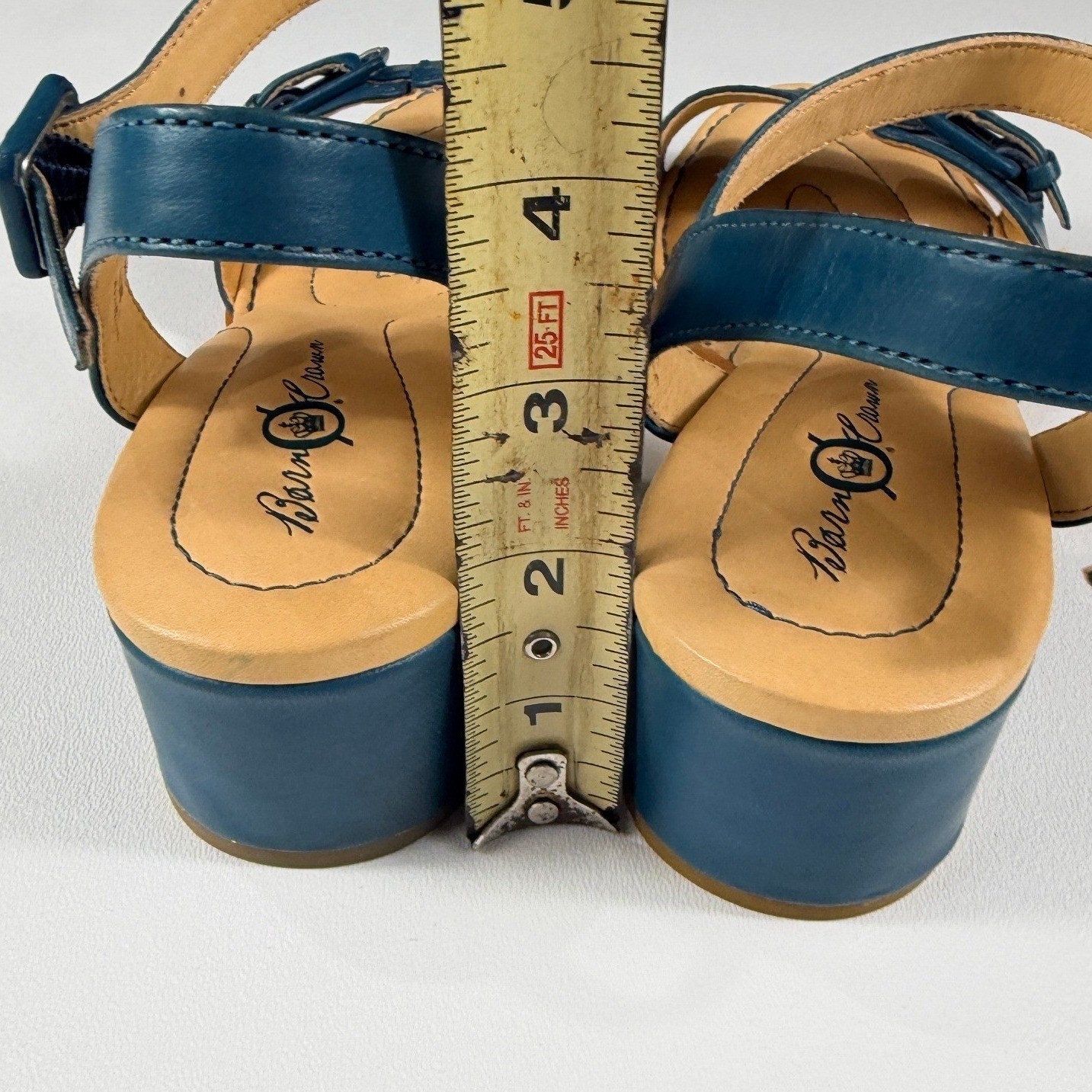 Born Crown Martine Blue Leather Ankle Strap Block Heel Sandals Womens 10 N25404