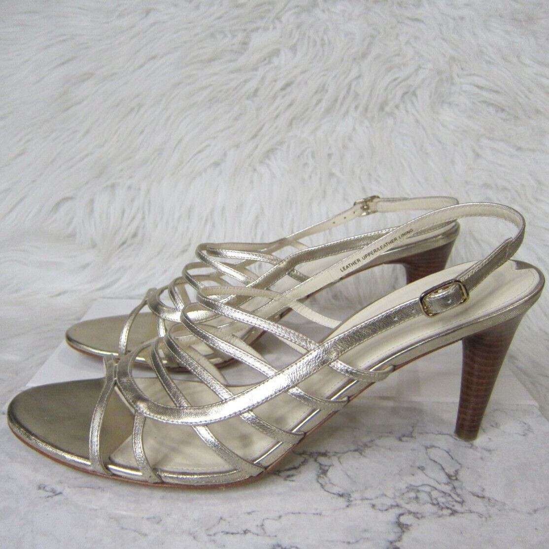 Via Spiga Strappy Metallic White Gold Sandals Heels Size 10.5 M