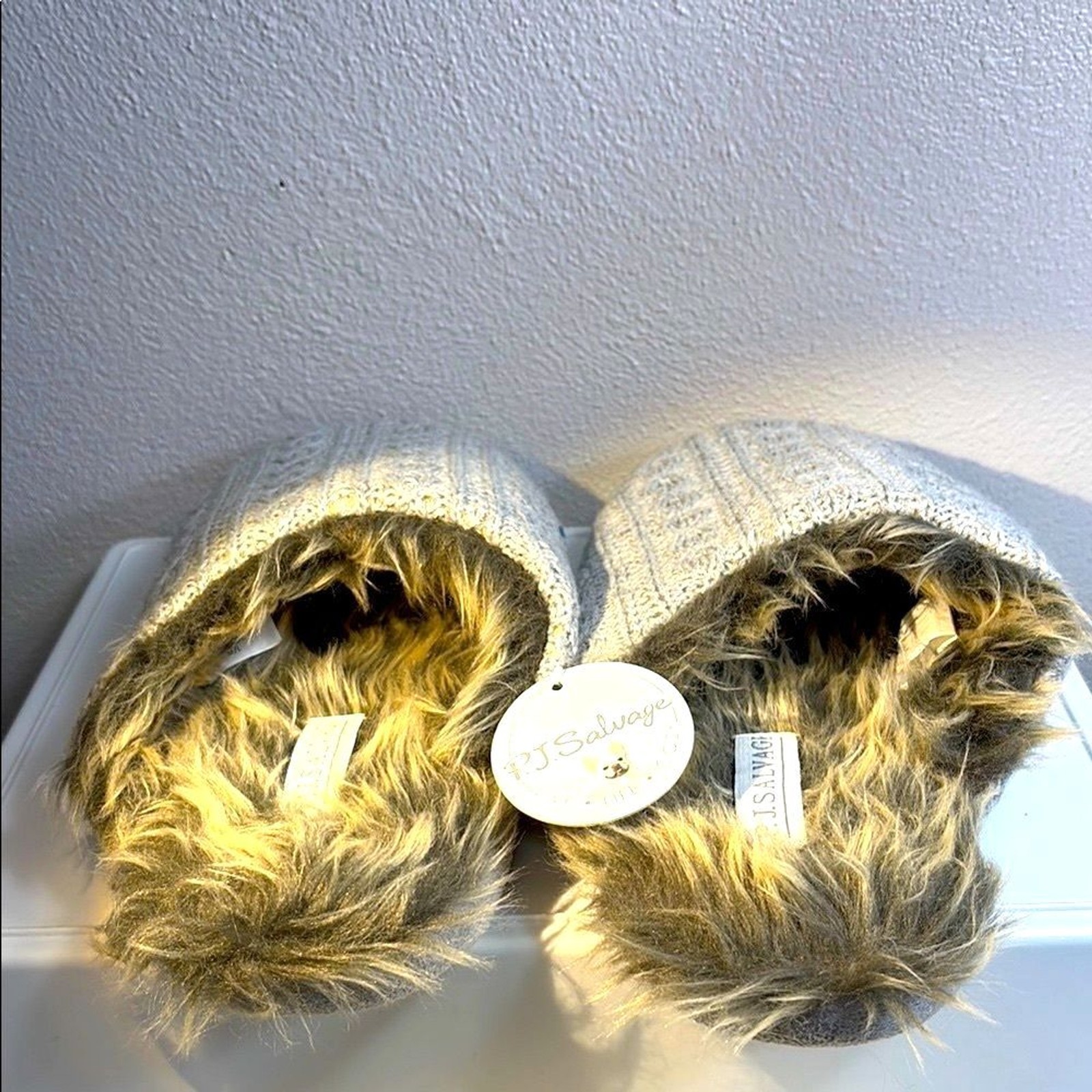 NWT PJ Salvage Gray Knit Slippers Women’s M/L