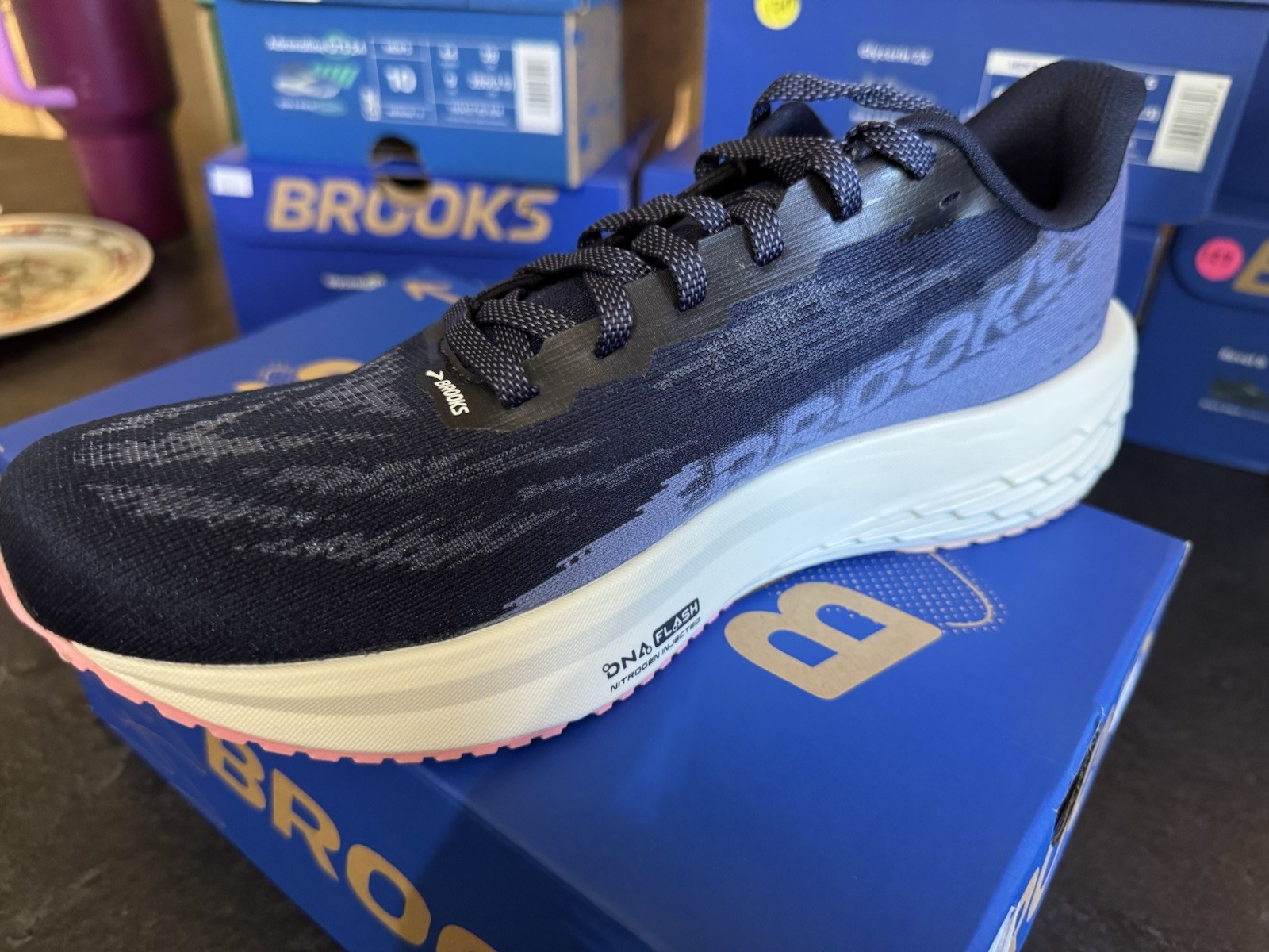 Brooks Launch 11 Women’s Peacoat/Blue/Peach Running Walking Mesh Sneaker 120439