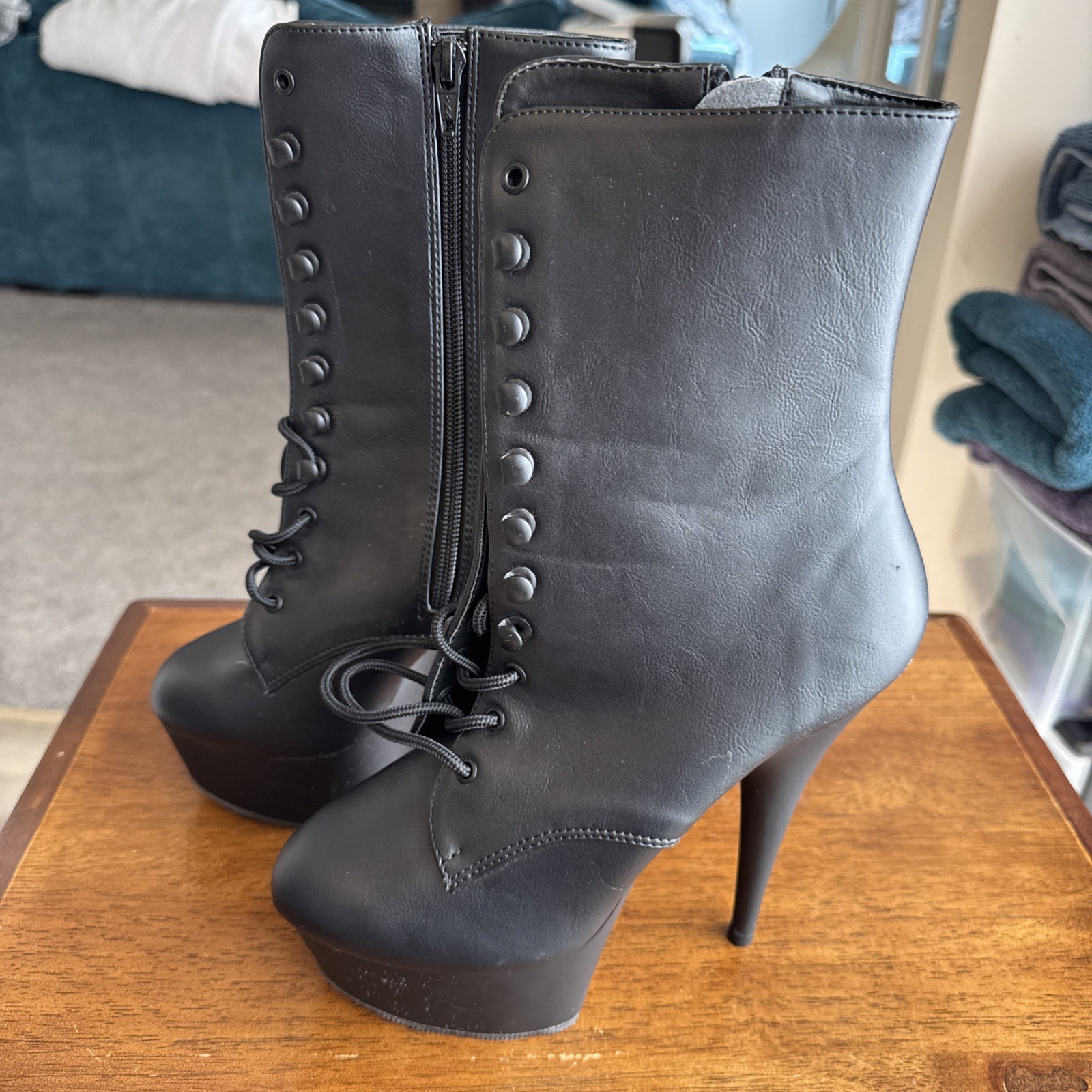 Pleasure Delight 1020 6” Heel Leather Lace-Up Front Ankle Boots Adult Women SZ 8