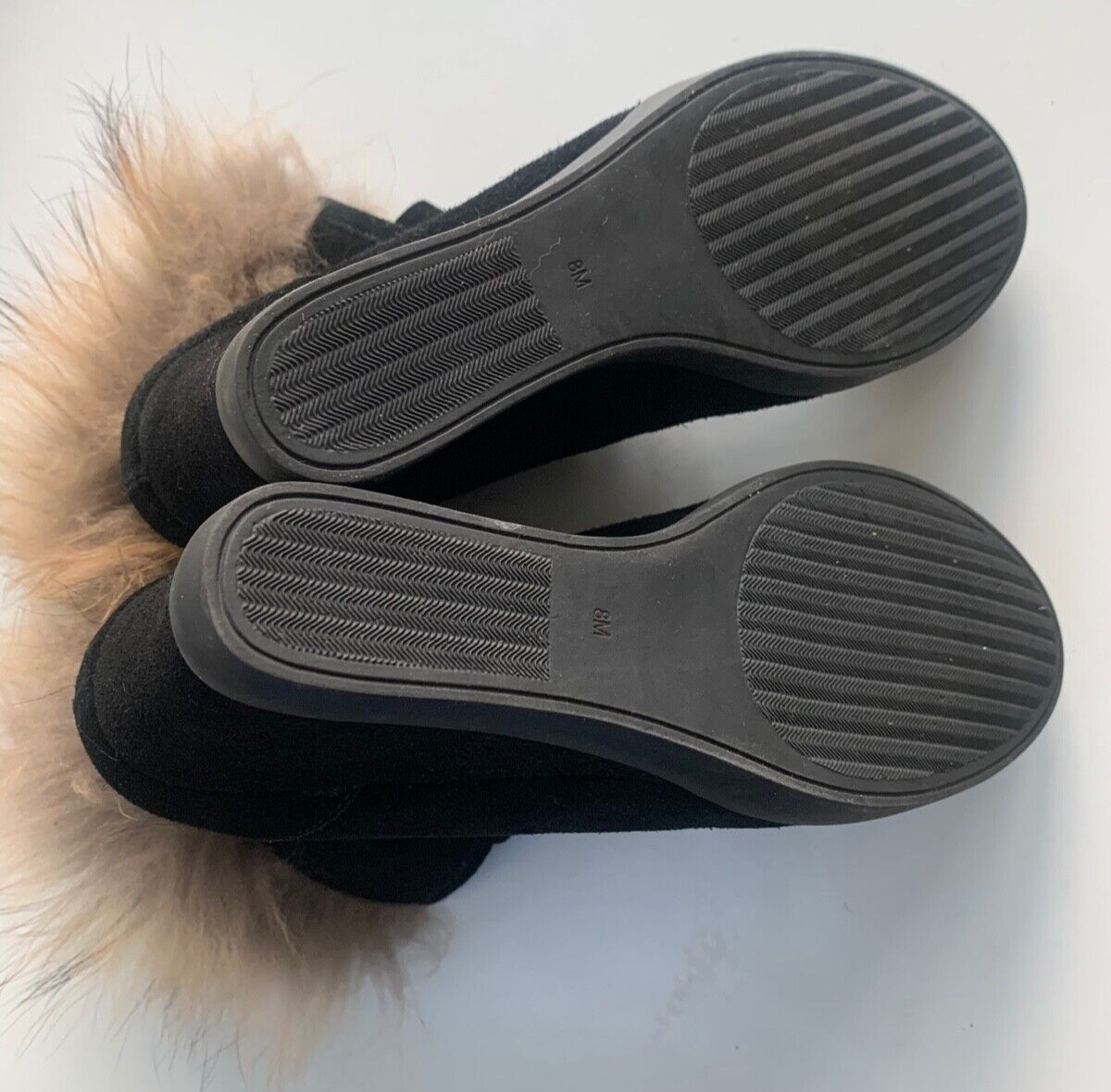BARNEYS NEW YORK Womens Boots 8 7.5 HEIDI Hidden Wedge FOX FUR Leather SUEDE