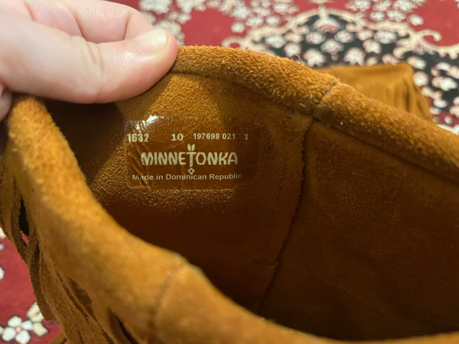 Minnetonka 1632 Moccasins Brown Suede Fringe Mid-Calf Pull-On Round Toe
