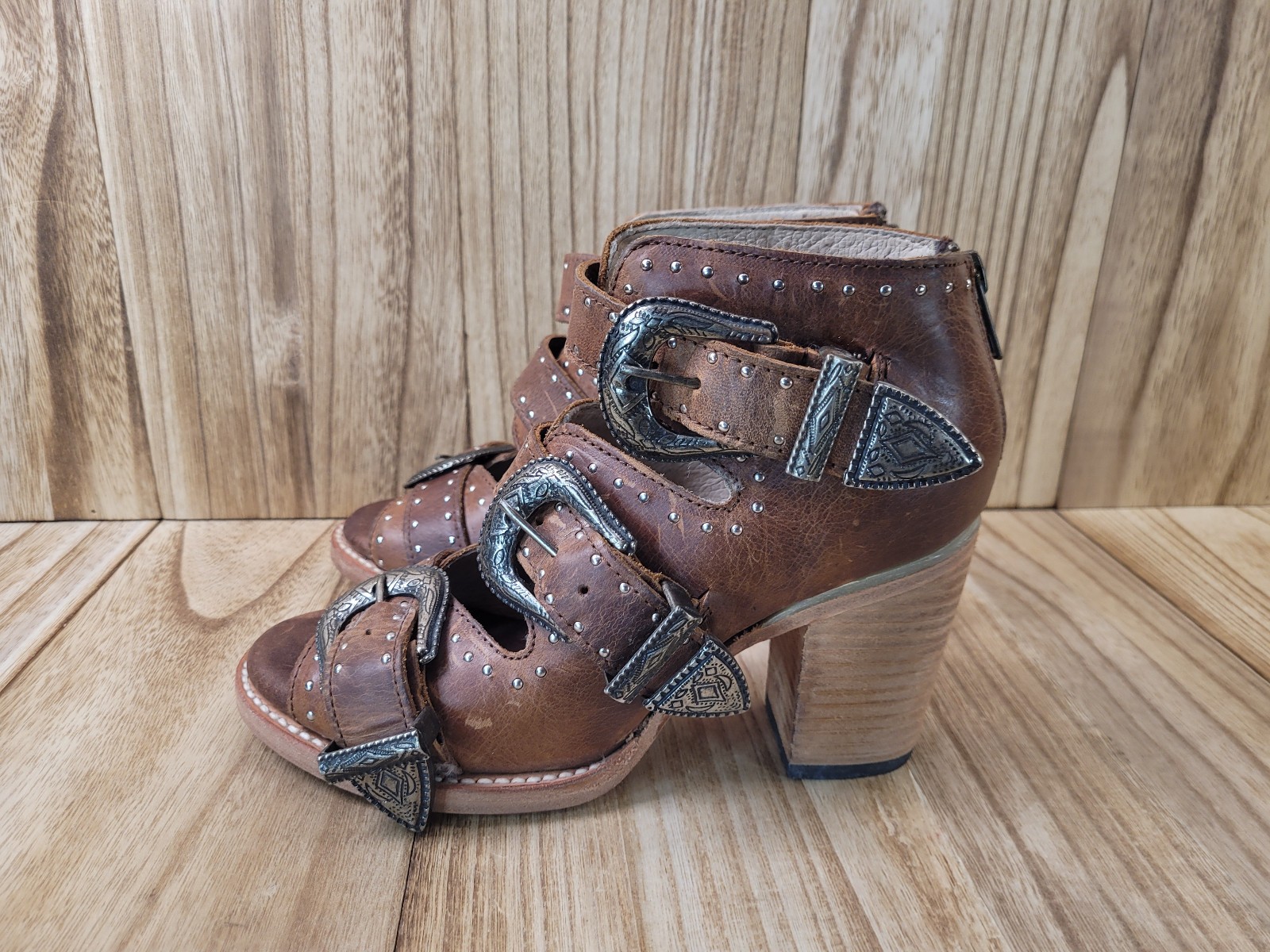 Freebird by Steven Violet Women’s Brown Buckle Leather Ankle Boots Size 7