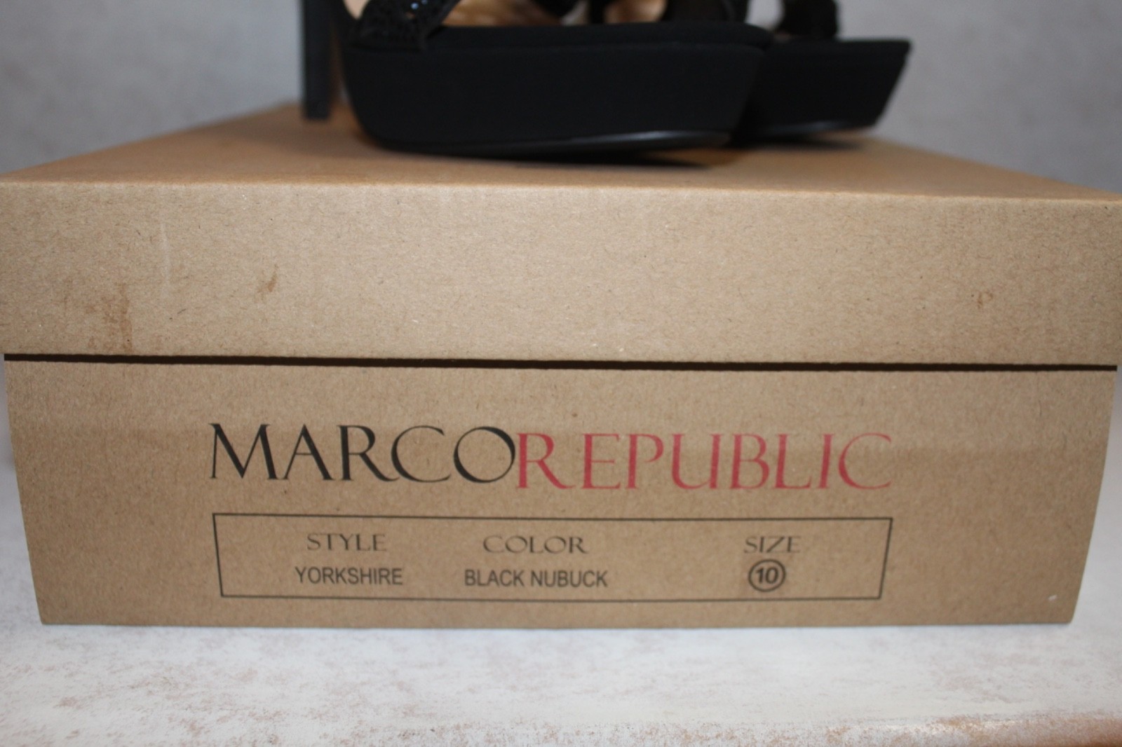 Marco Republic Yorkshire Laser Cut Rose Stiletto Sandals Black 5.25” Heel