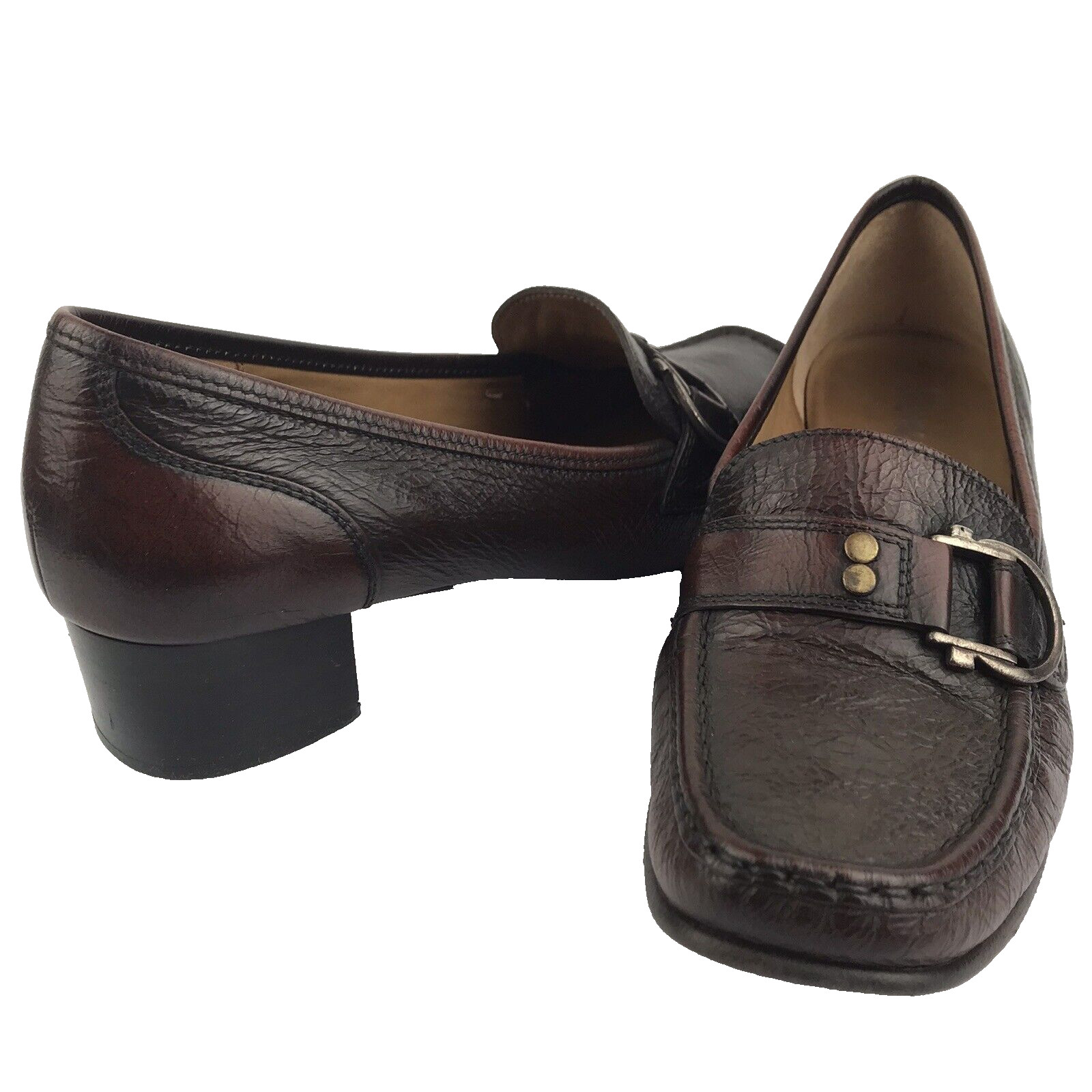 SIOUX Germany Loafers Block Heel Brown Leather Square Toe Women’s Size 5.5 UK