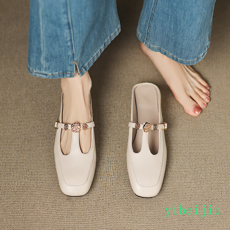 Women’s Square Toe Slippers Mules Slides Sandals Flower Shoes Comfort Flat Lady
