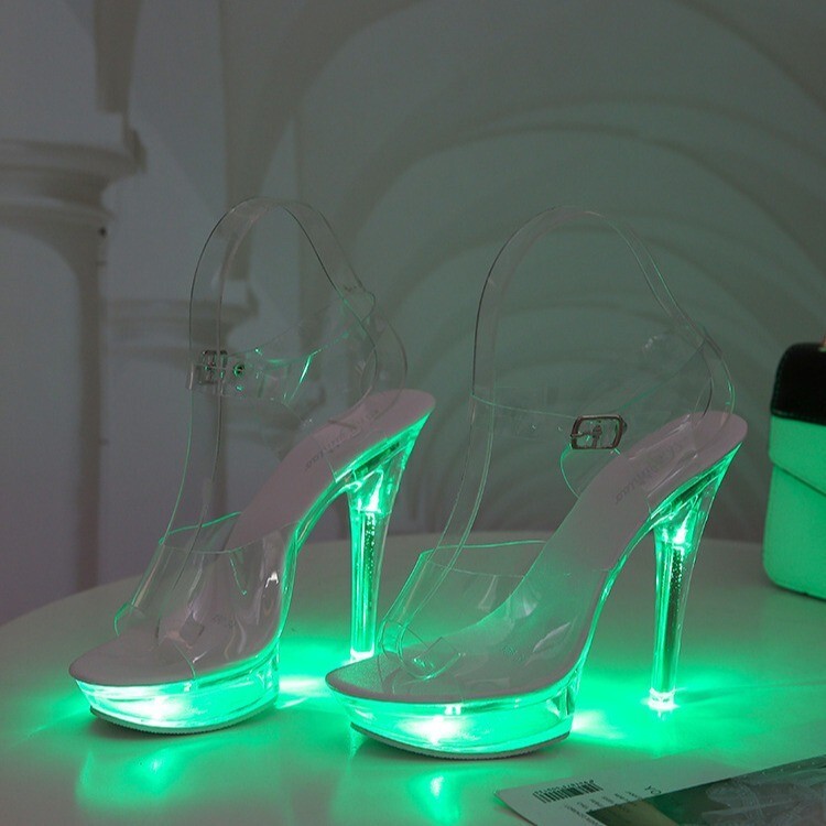 NEW SEXY WOMEN 5.1” HIGH HEEL STILETTO FLASHING POLE DANCE STRIPPER RUNWAY SHOES