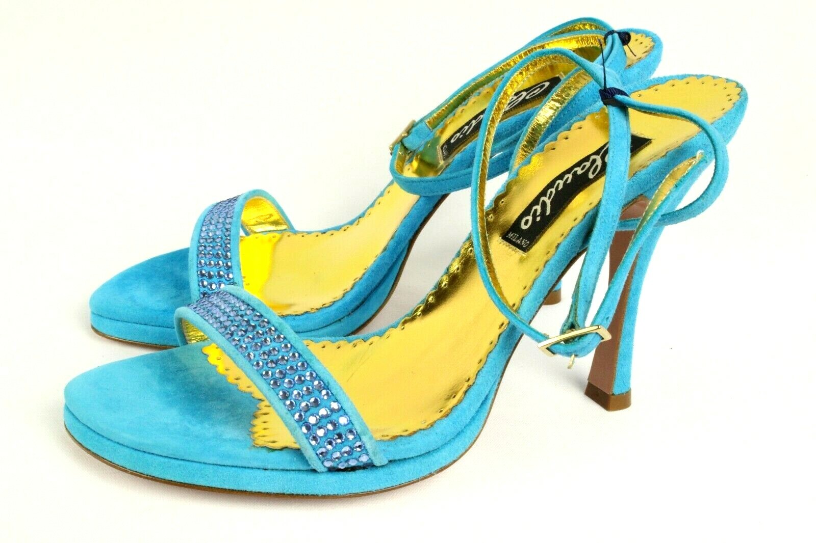 Francesco Saco Italy Women’s Blue Suede Crystal Shoes Retail $420
