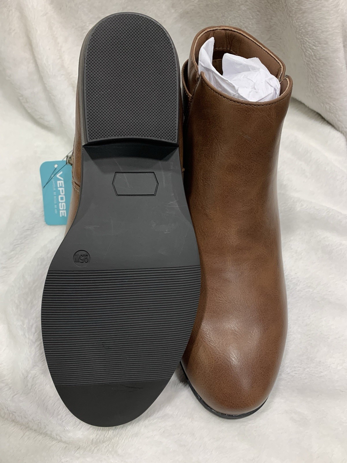 Vepose Women’s Ankle Boots Tan, Size 9.5 Zip-Up Side, cowgirl boots