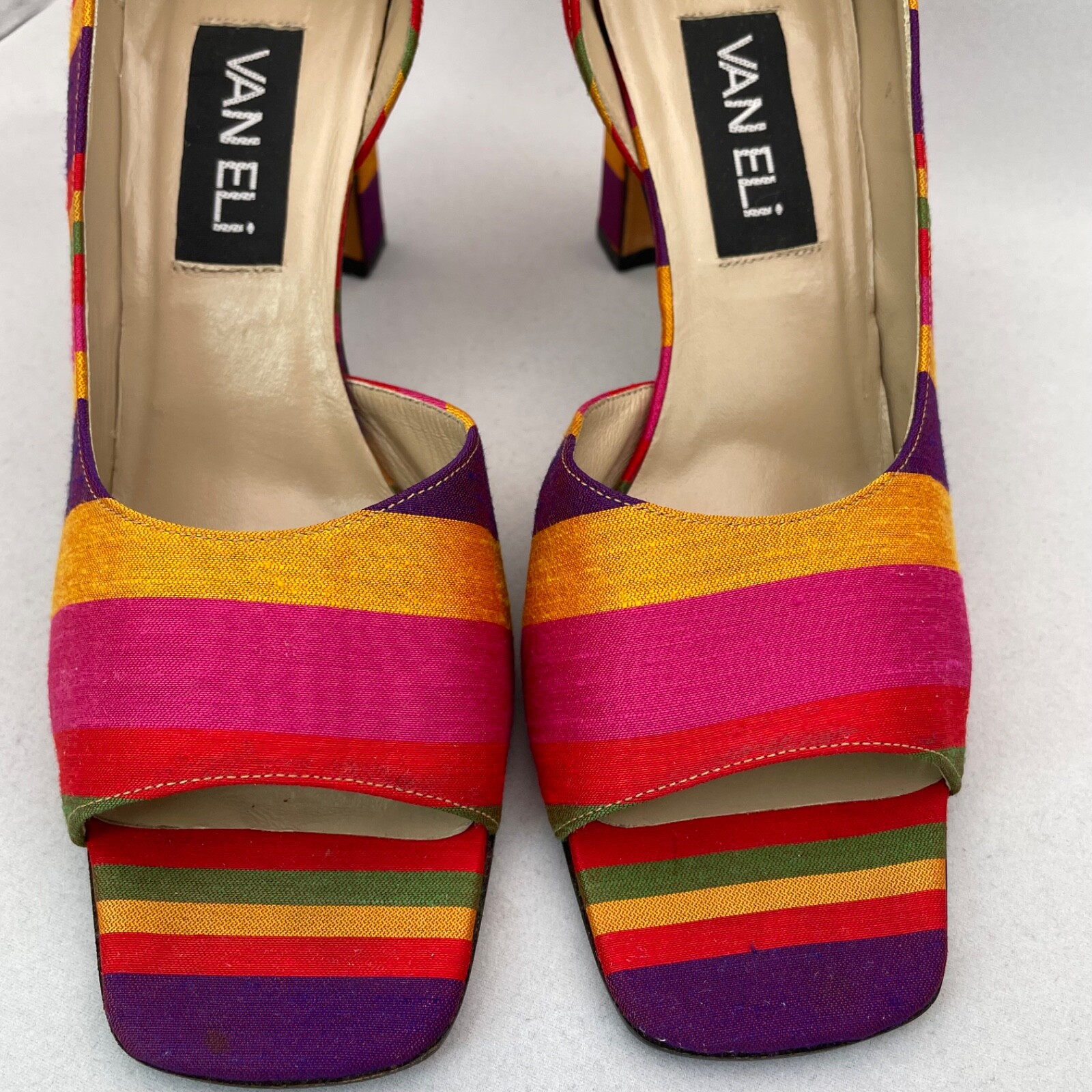 Vintage Vaneli D’Orsay Open Toe Striped Fabric Heels Vero Cuoio 3 1/4″ Heel 8 M