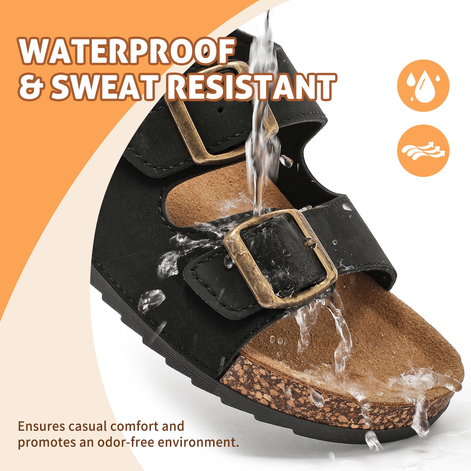 Cork Sandals for Women Men Summer Flat Slides Beach Shoes Adjustable Back Straps