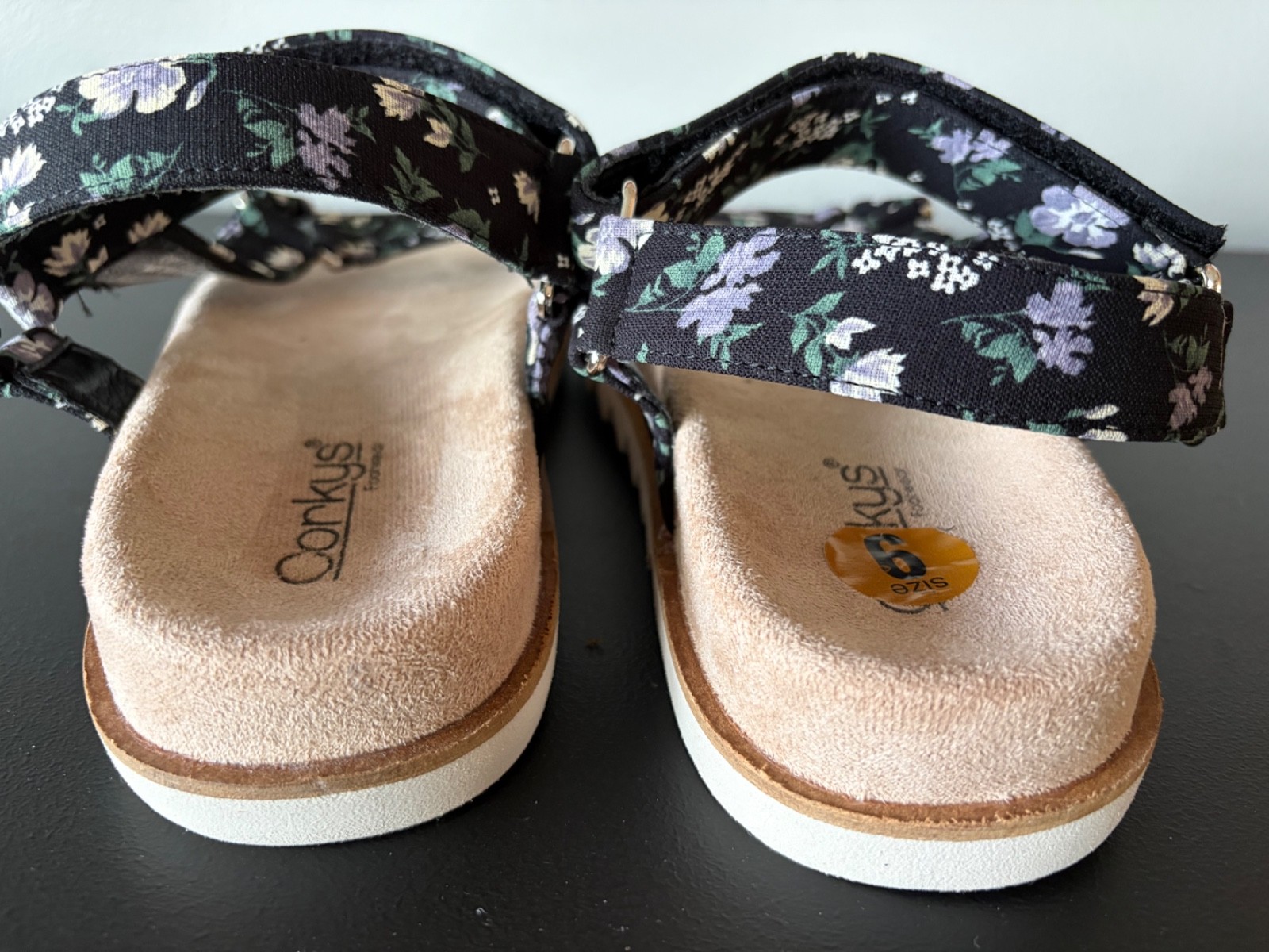 New Corkys Give It A Go Nellie Adjustable Sandals, Black Floral 9