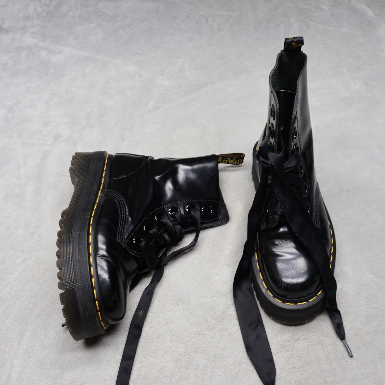 Dr Martens Womens 7 Molly Boots Black Platform Patent Leather Lace-Up Casual