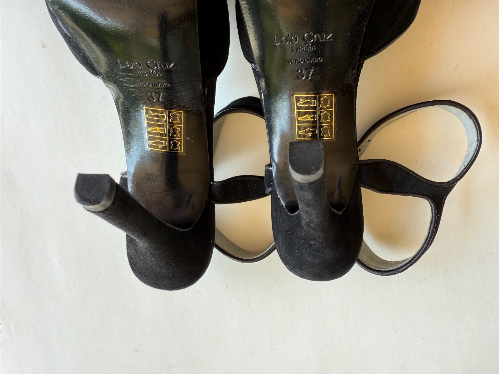 Lola Cruz España Platform High Heels Ankle Strap Black Suede Peep Toe Sz EUR 37