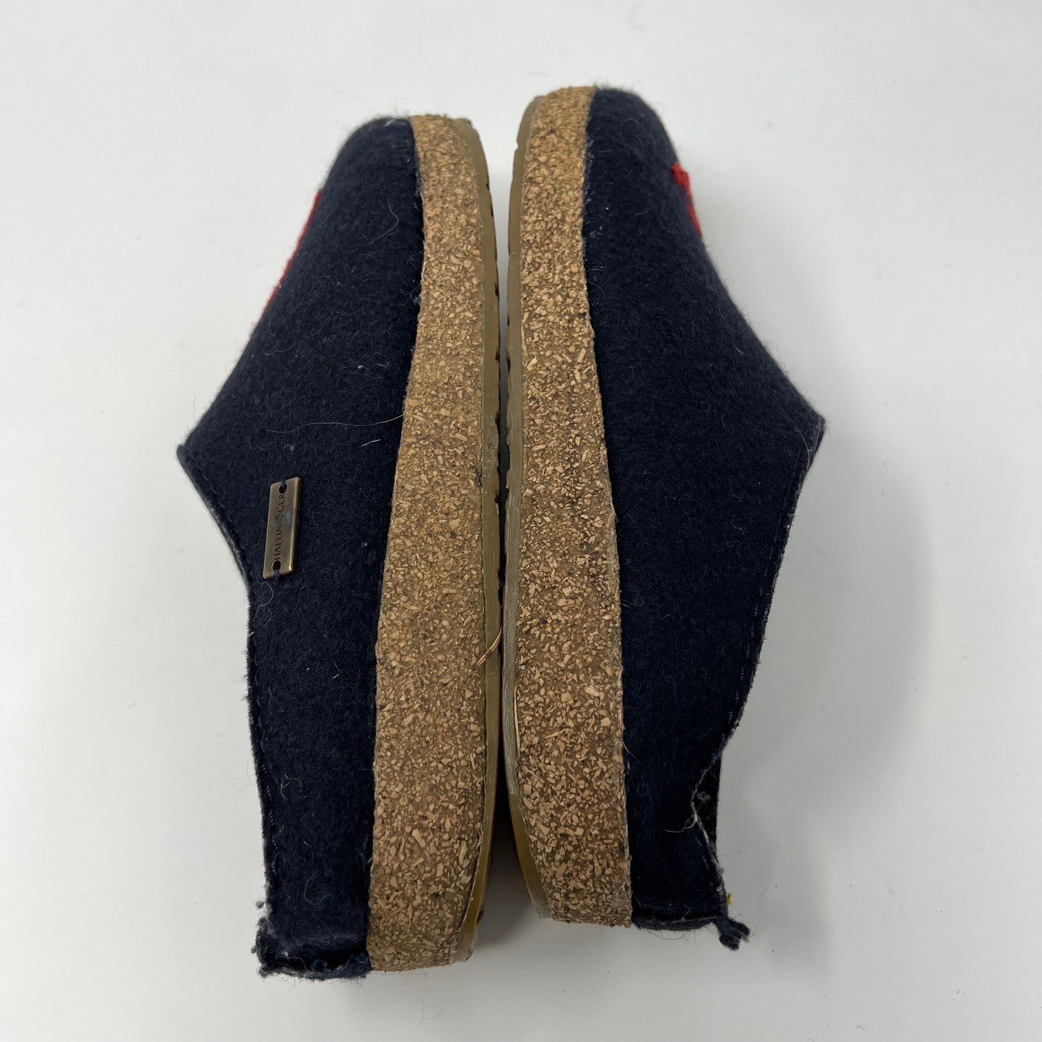 Haflinger Love Wool Felt Clogs Slippers Navy Red Script Womens 38 Size 7 READ