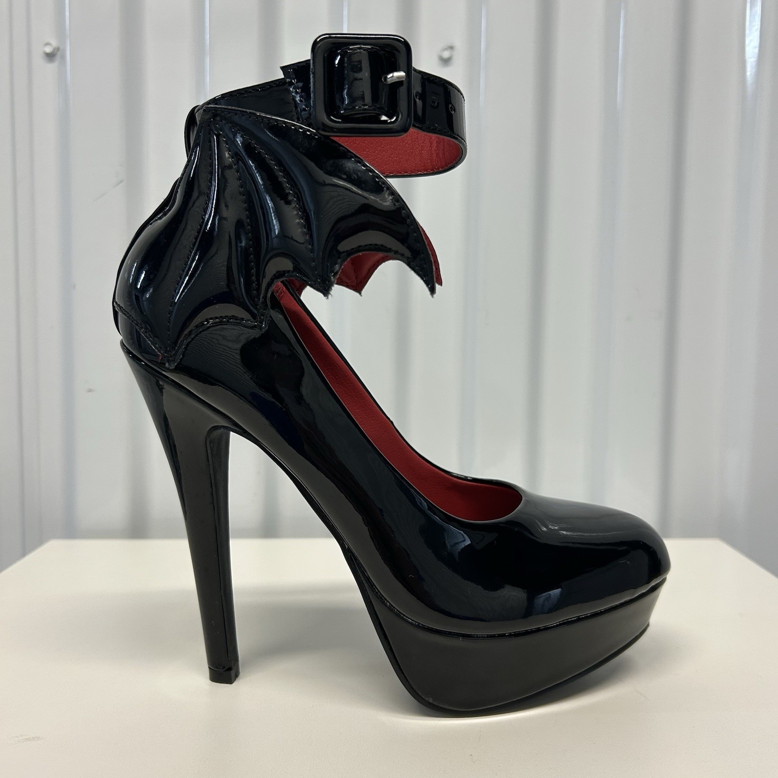 Killstar Cemetery Lane Black Bat Wing High Heels Faux Leather Women’s US Sz 5