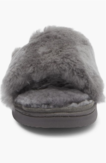 EZ Feet Genuine Shearling Plush Slip-On Slippers – Women’s US 10 (Grey)