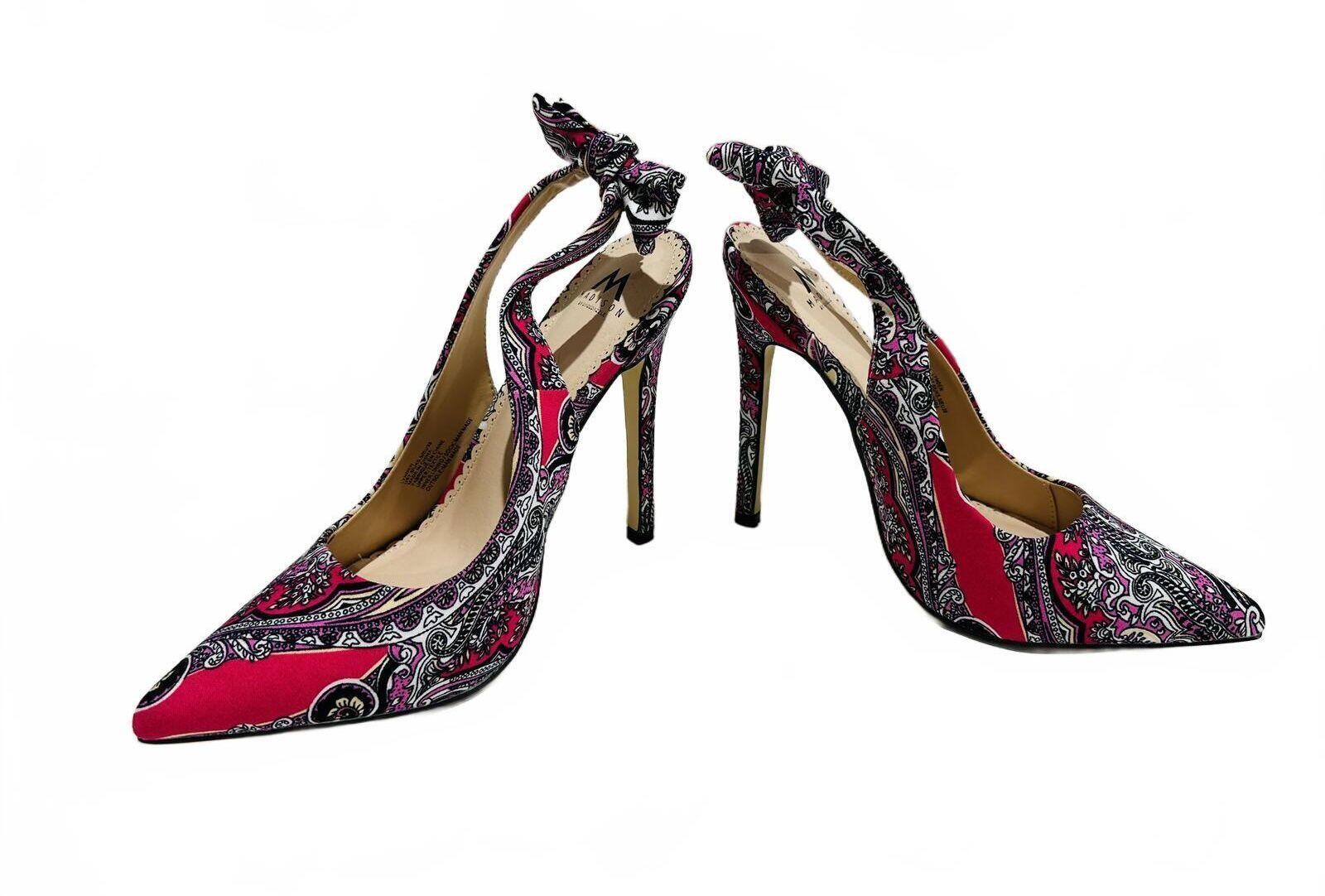 New Madison ‘Lynden’ Slingback Pumps Paisley Print and Bow Detail Size 7.5