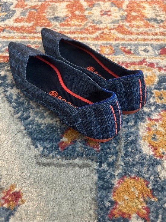 Rothy’s The Point Indigo Gimgham Plaid Ballet Flats Shoes Woman’s Size 9.5
