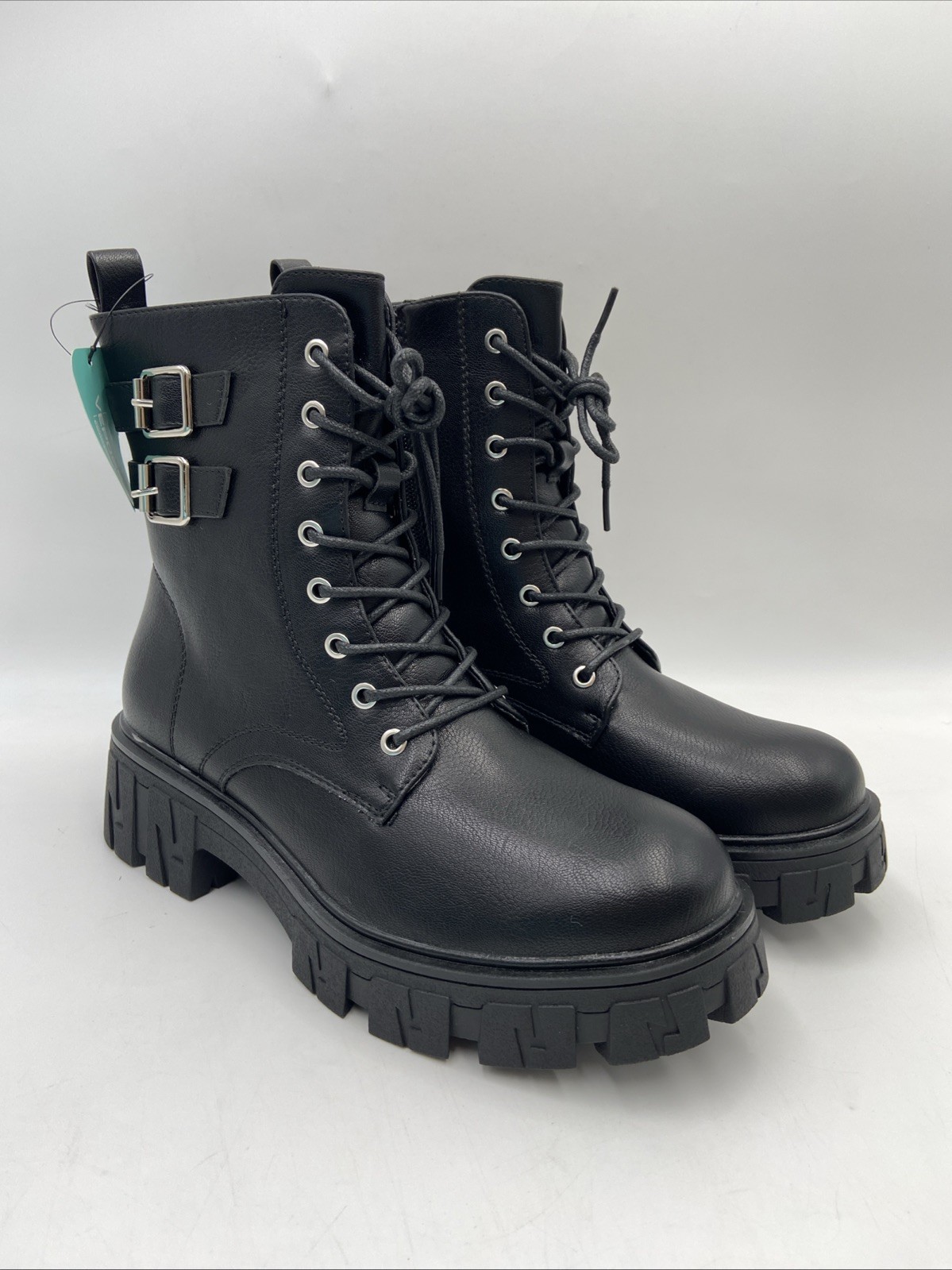Vepose Women’s Size 8 Black Platform Ankle Boots Lace-Up Side Zipper
