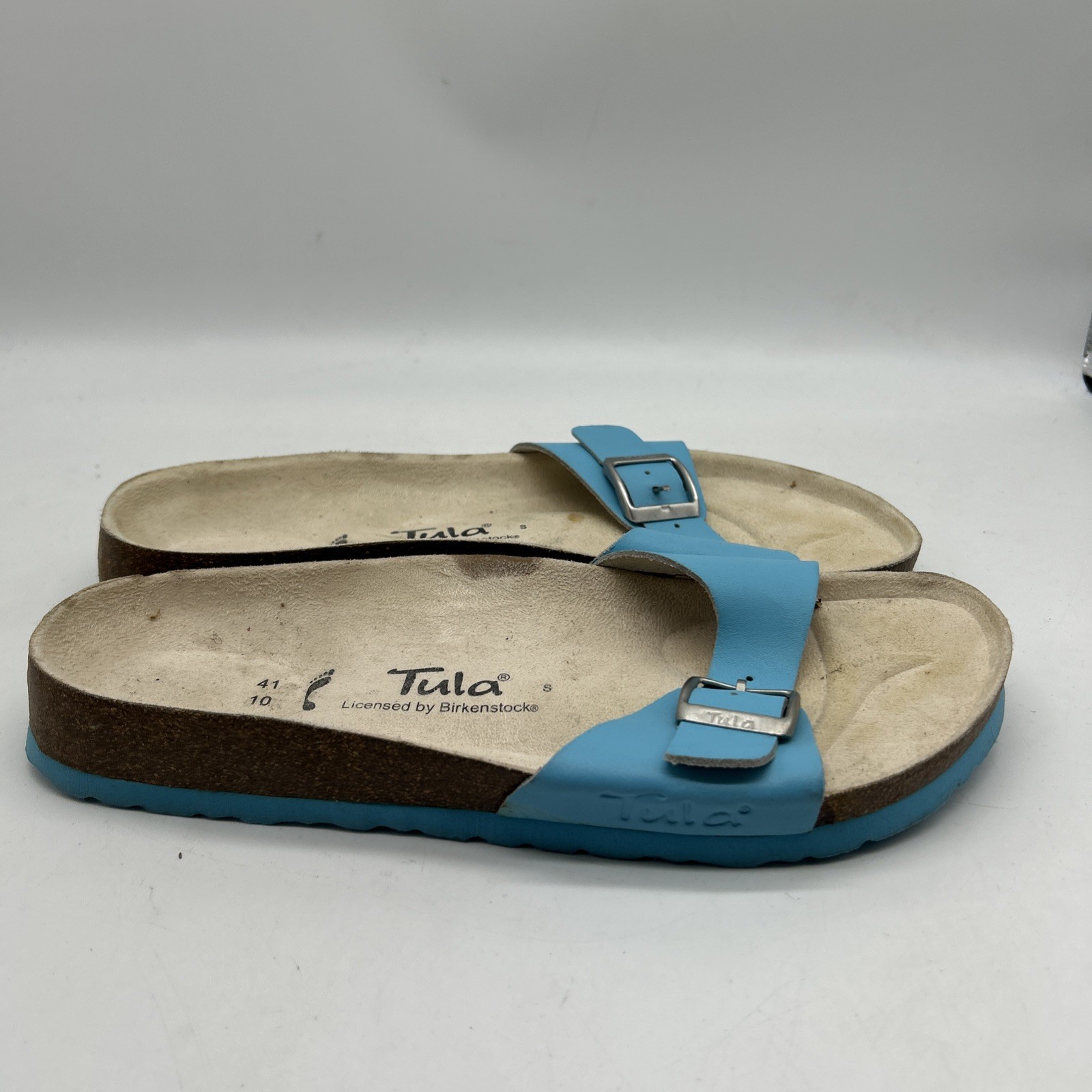 Tula by Birkenstock Slide Sandals 41 / US 10 Blue Buckle Cork Footbed Comfort