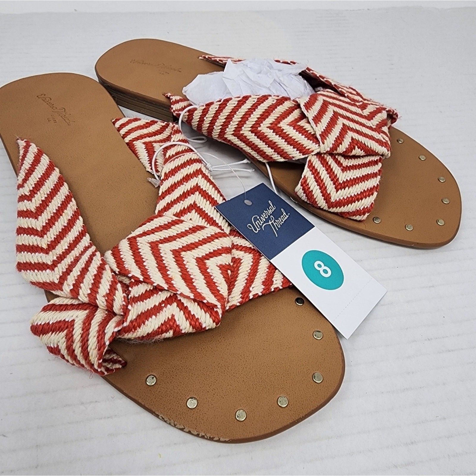 New Red Sandals Chevron Knot Summer Slides Universal Thread Flats Size 8