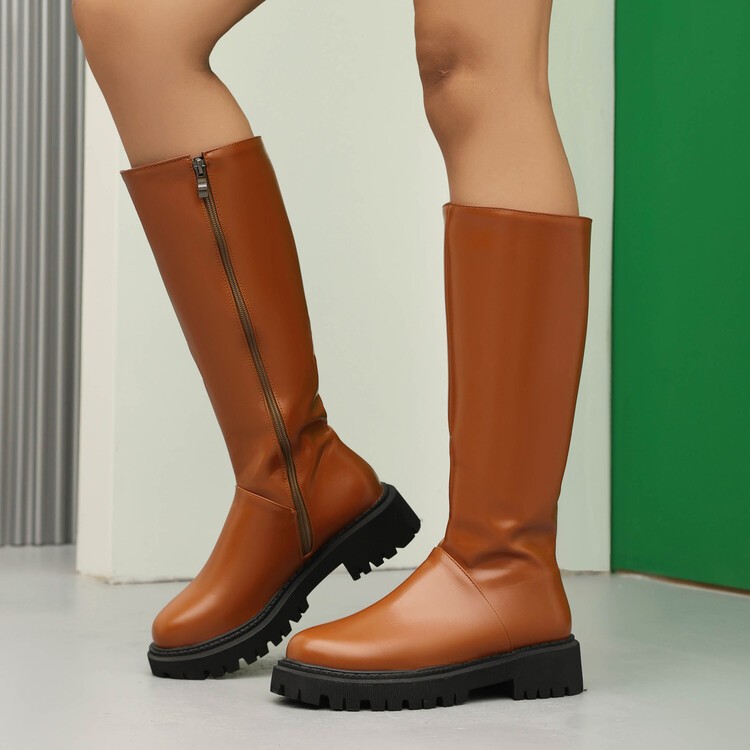 Women’s Faux Leather Mid Calf Knee High Boots Knight Riding Club Western Shoes