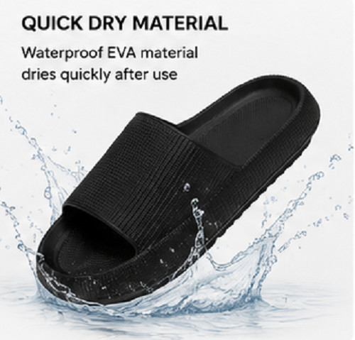 Size 40 Cloud Pillow Slippers, Ultra-Soft Quick-Dry Black Bathroom Slippers