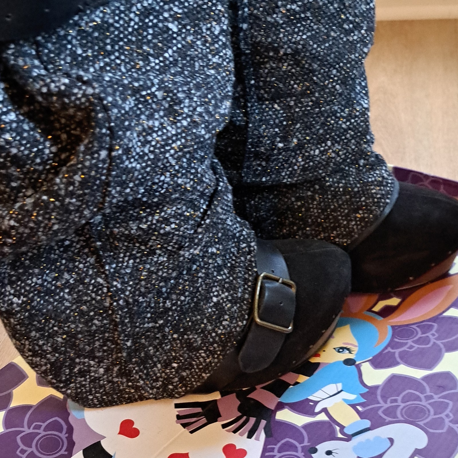 Irregular Choice Longer Lashes Black Tweed Buckle Mid-Calf Boots US 8.5 EU39.5