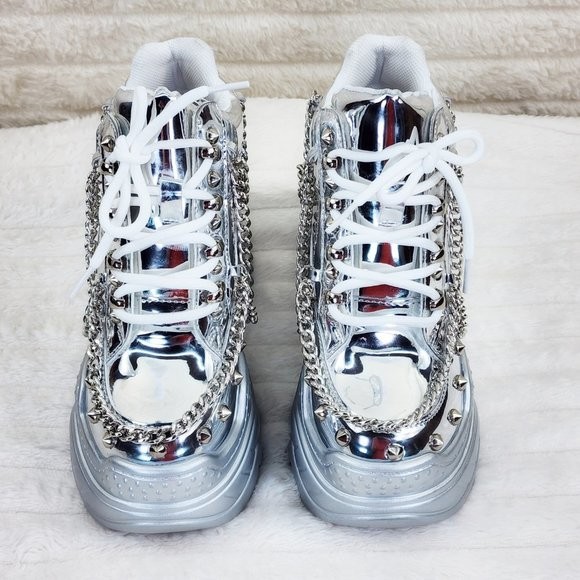 Space Candy Silver Platform Chain Sneaker Hidden Wedge Streetwear Kicks