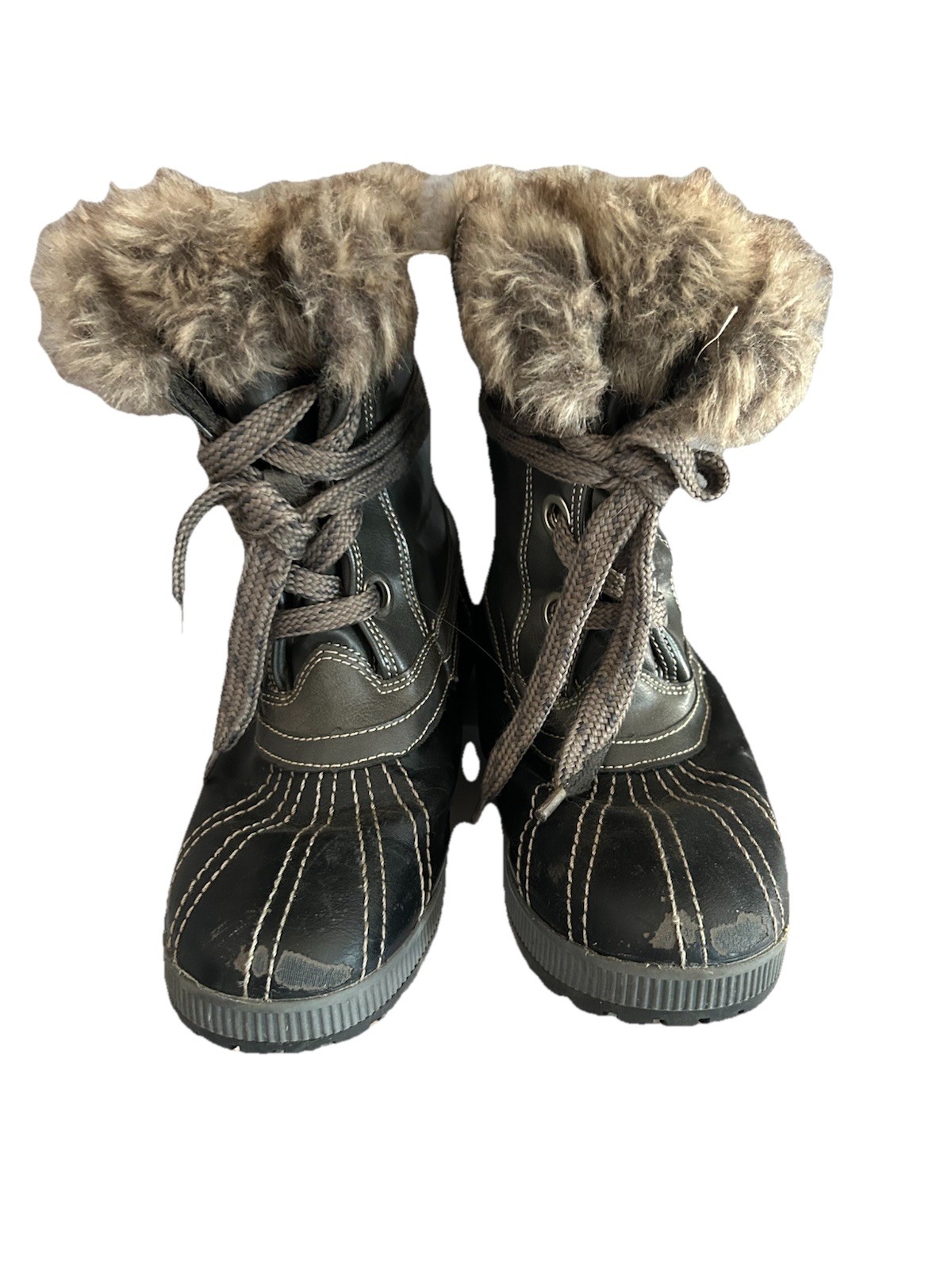 Women’s London Fog Milly Snow Rain Boots Black Charcoal Size 11 Faux Fur Snow